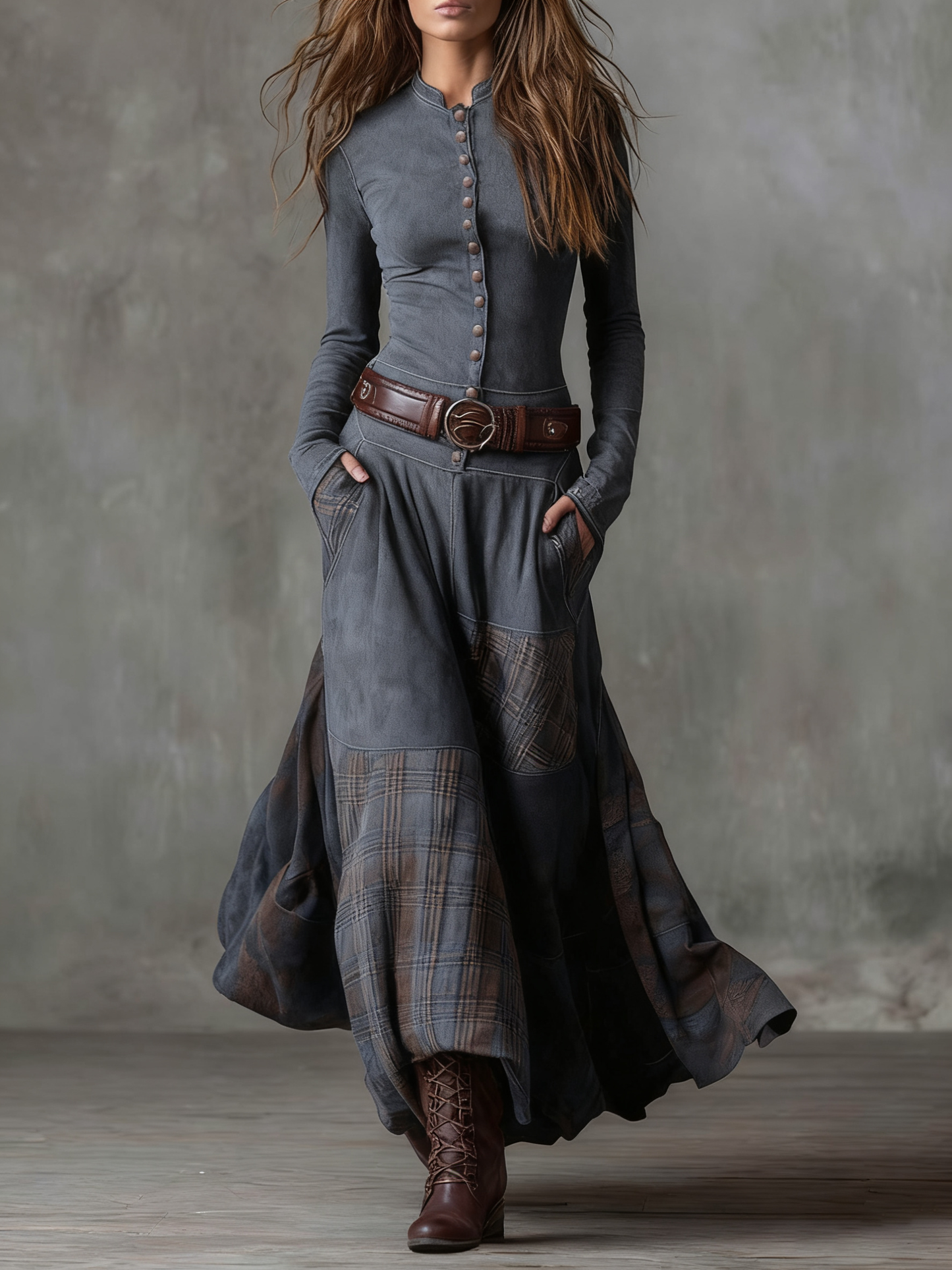 Rochie maxi din suede cu curea