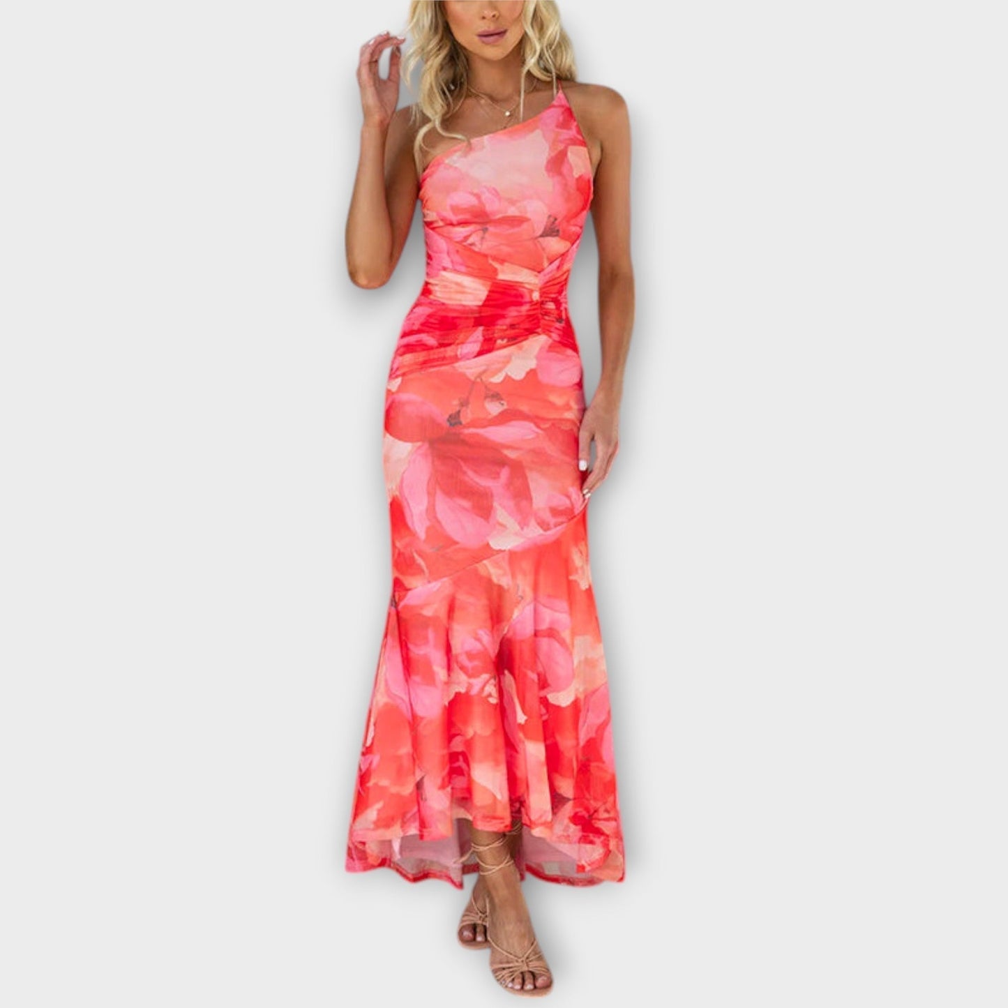 Rochie maxi cu drapaj asimetric