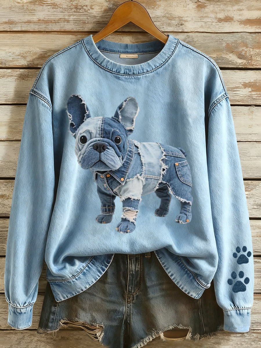 Hanorac patchwork cu bulldog francez pentru doamne