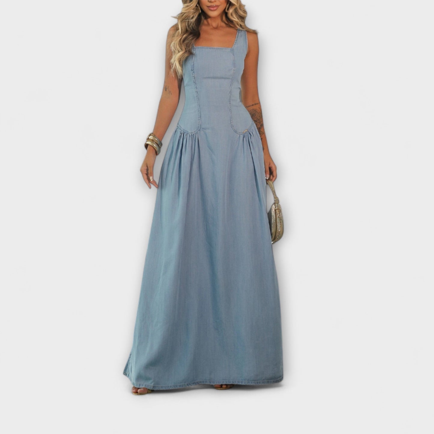 Rochie fără bretele în albastru denim