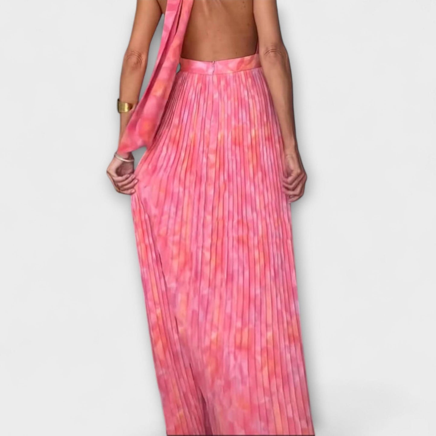 Rochie Maxi Elegantă cu Gât Halter și Decolteu în V