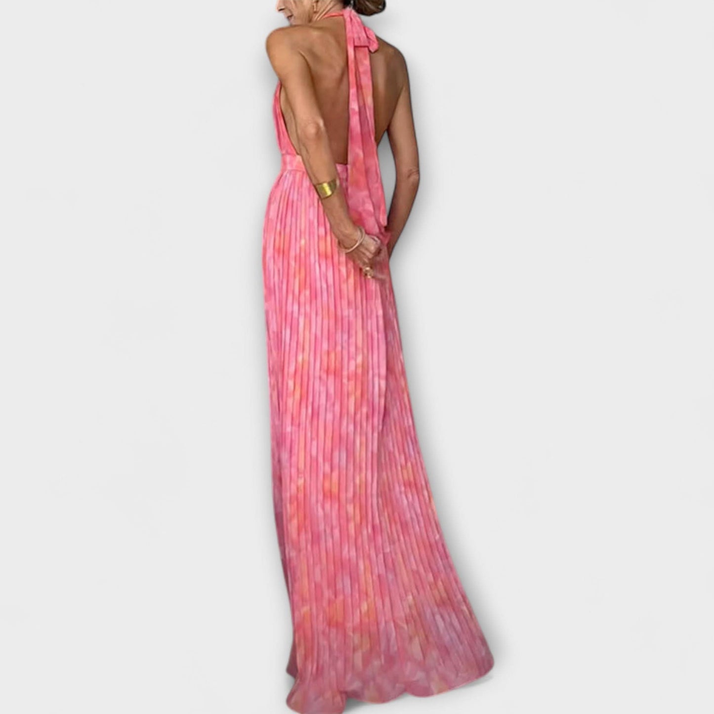 Rochie Maxi Elegantă cu Gât Halter și Decolteu în V