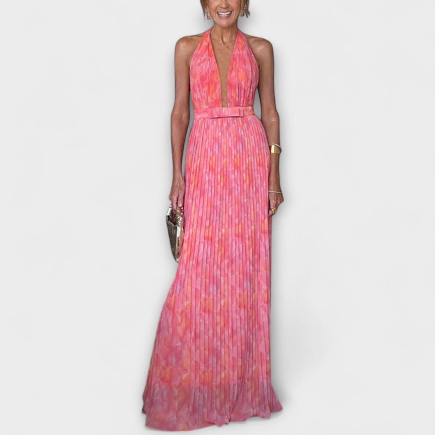 Rochie Maxi Elegantă cu Gât Halter și Decolteu în V