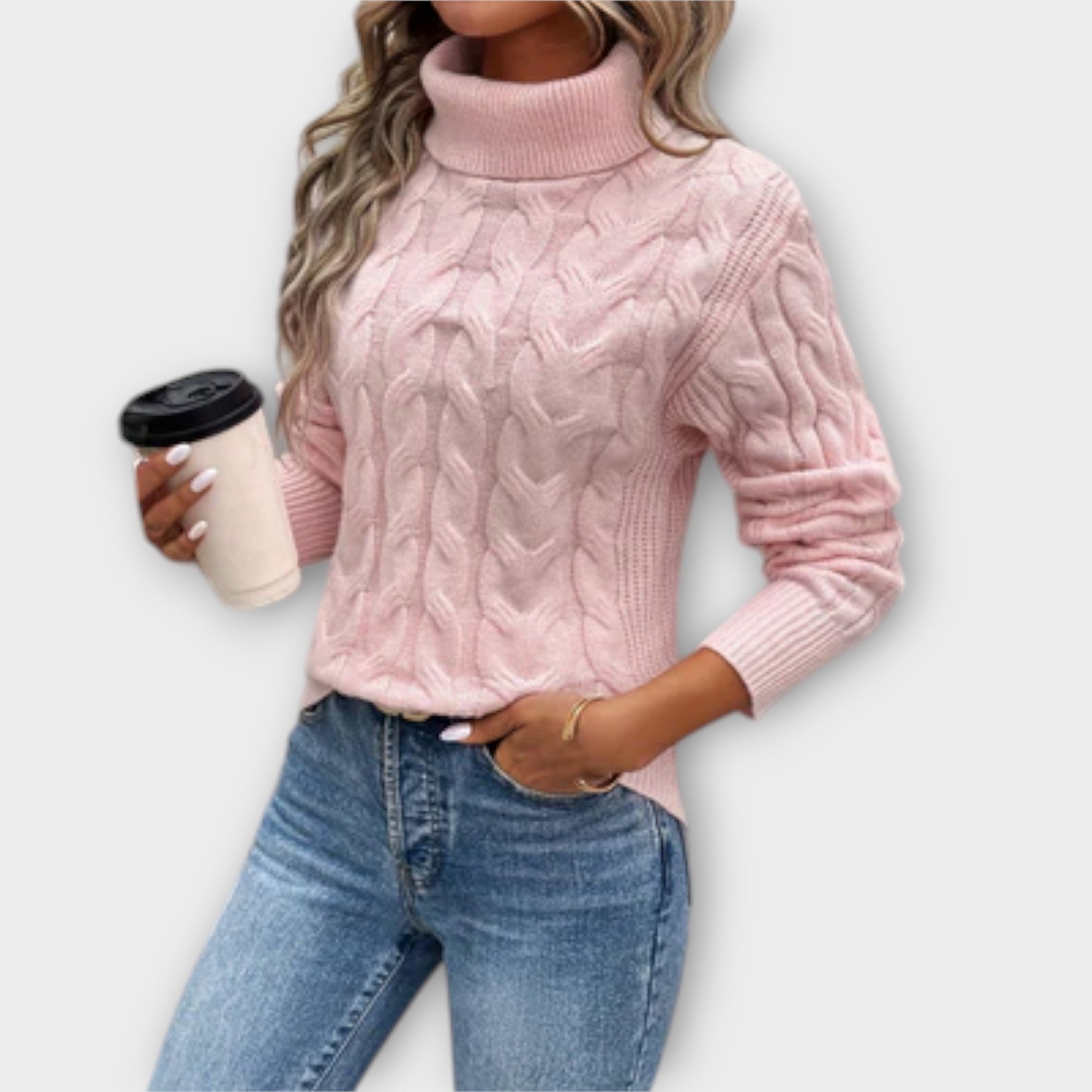 Amelia | Pulover Elegant Tricotat cu Guler înalt și Model cu Fâșii