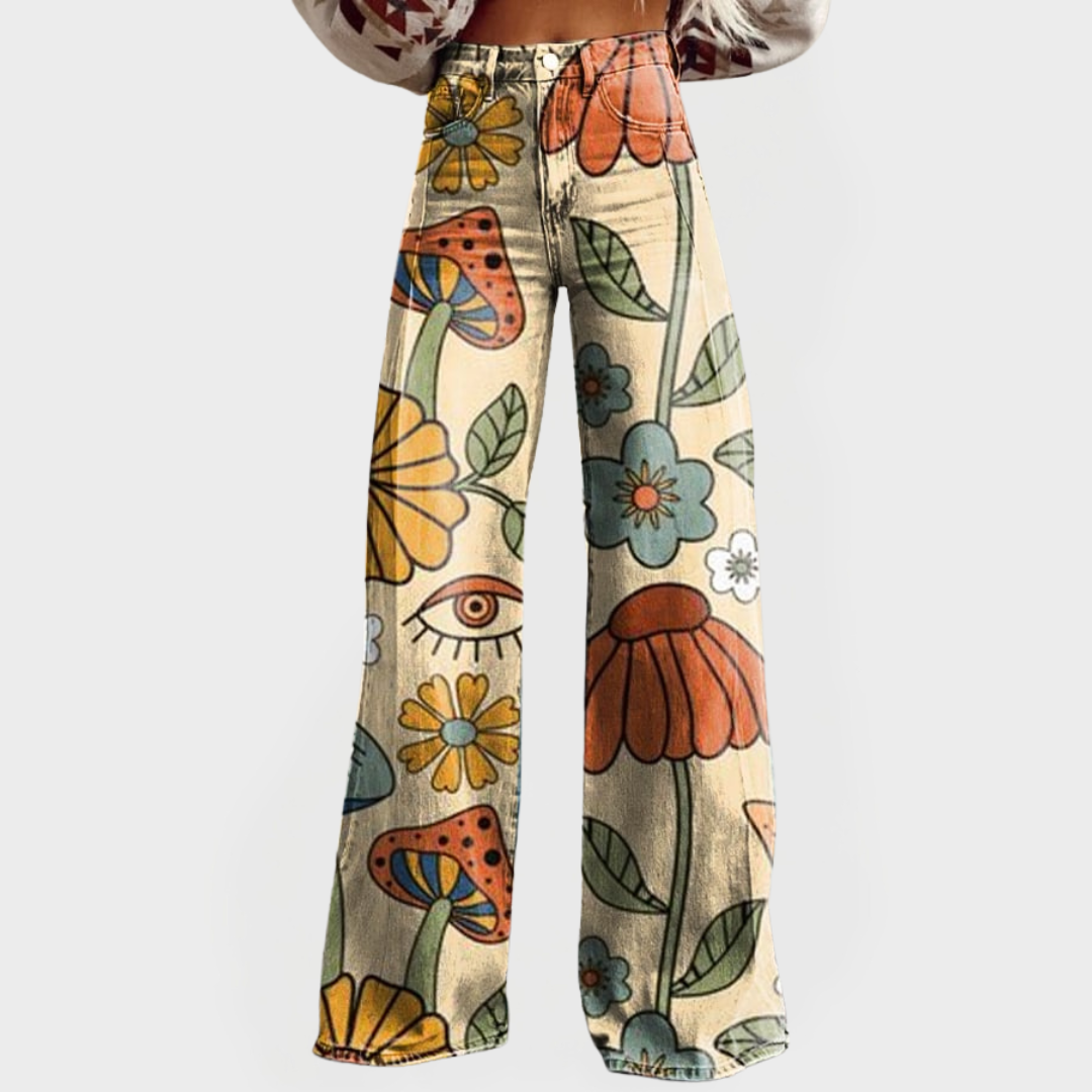 Jeans Sára Eleganți Amplii Stil Retro Floral