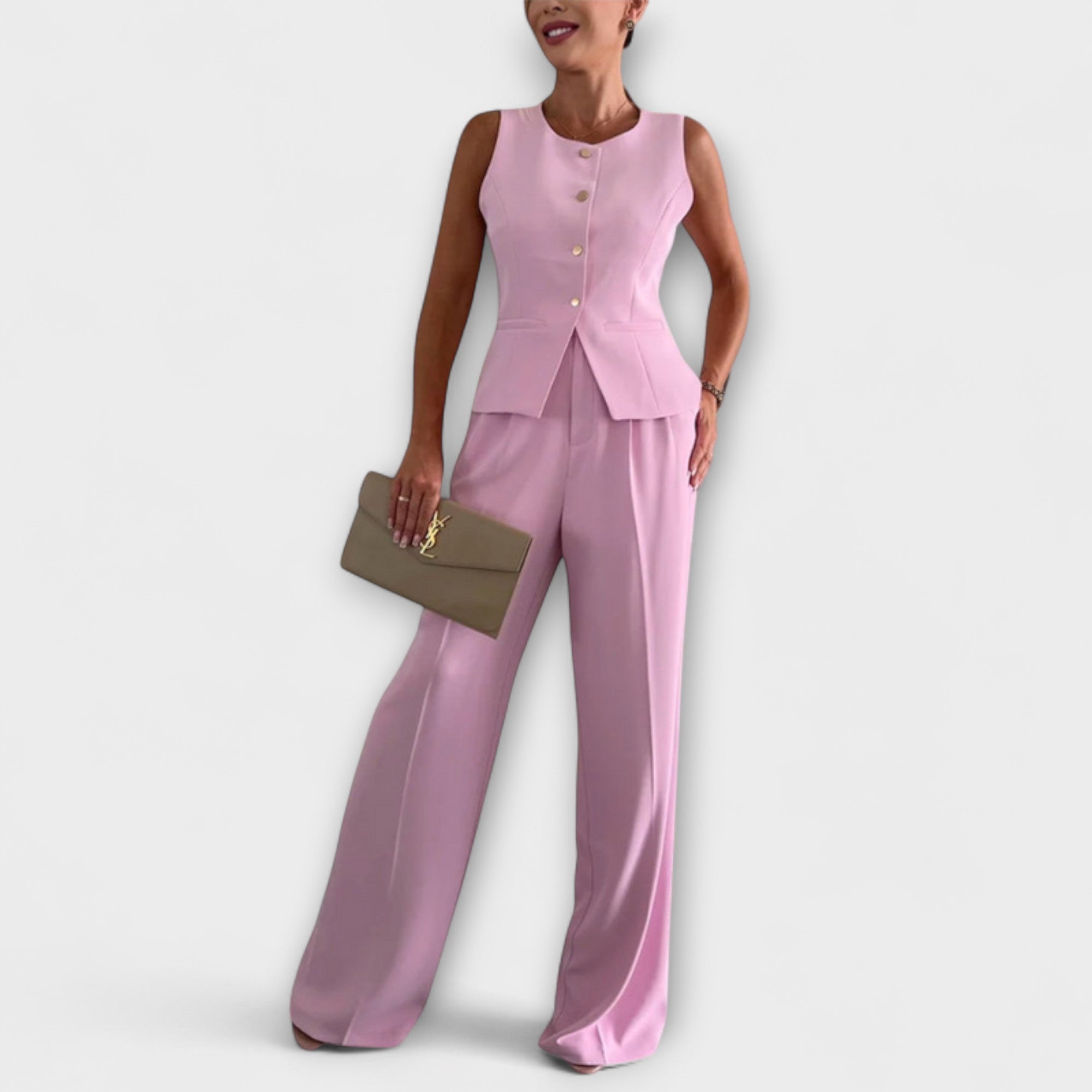 Top elegant fără bretele și pantaloni