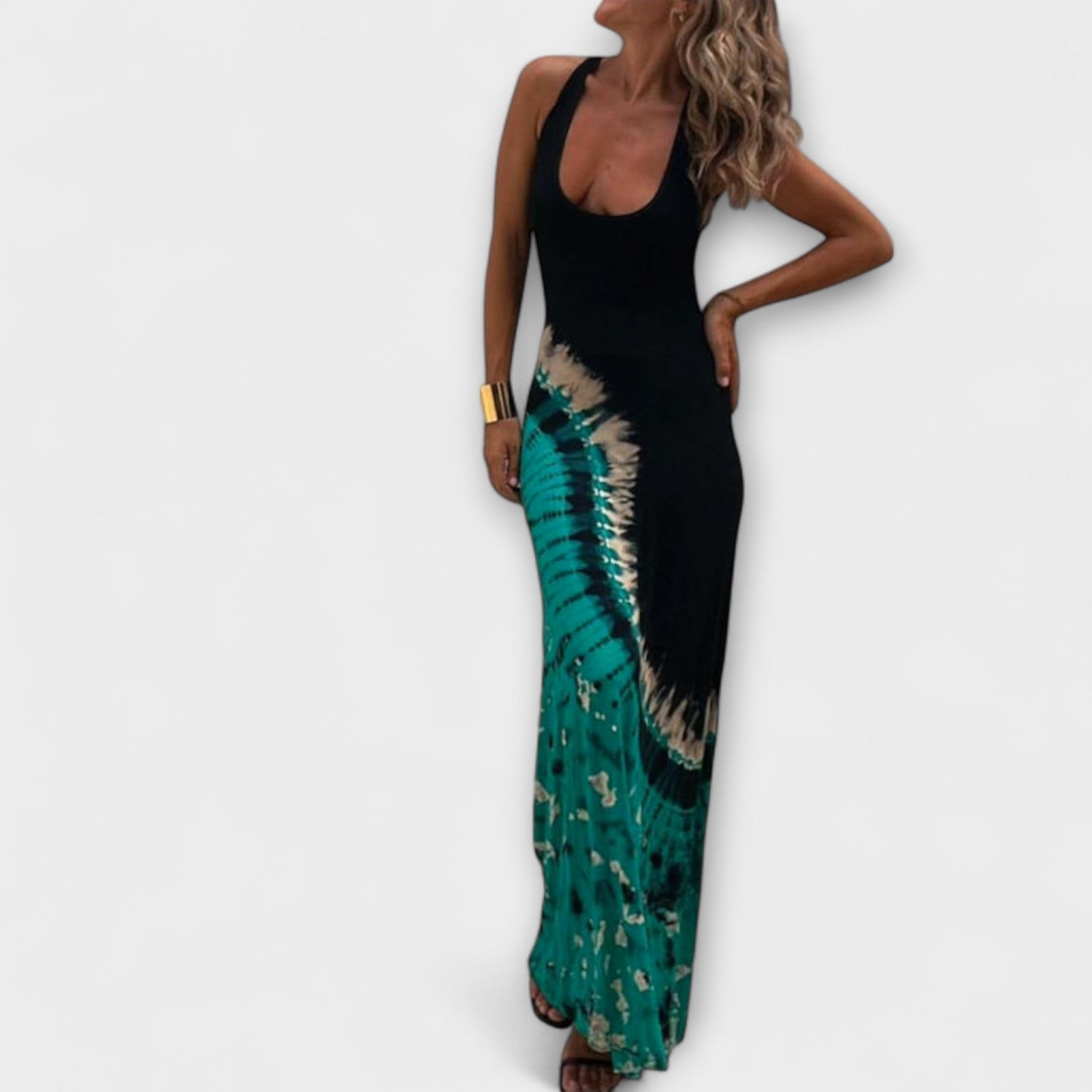 Rochie maxi cu cer stelar și batik