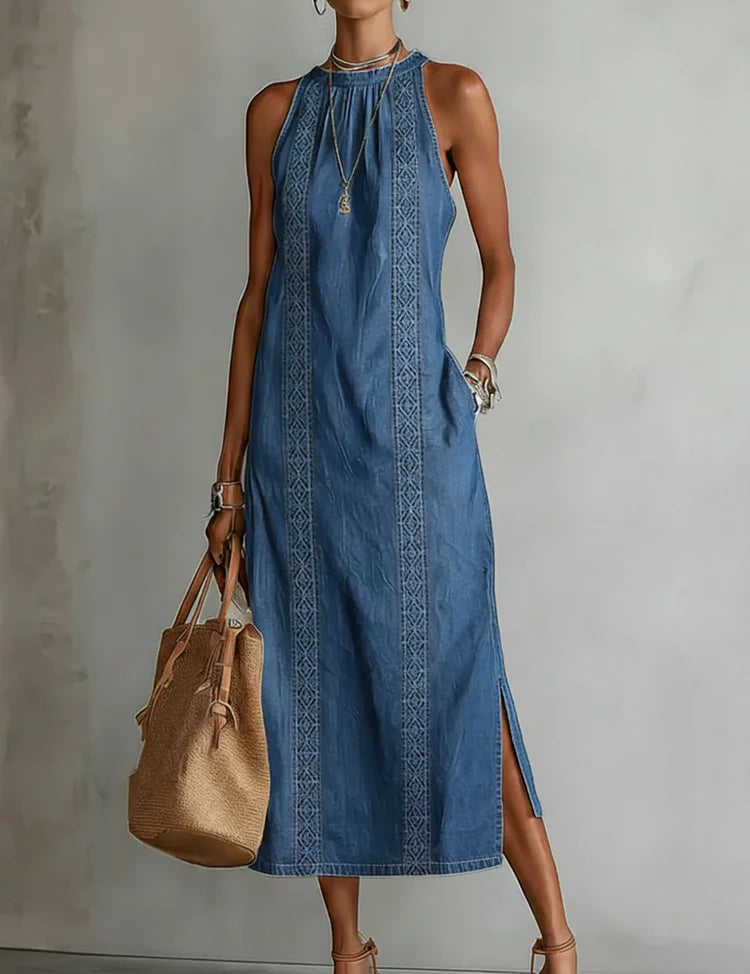 Julia | Rochie din Denim cu Detalii din Dantelă Vintage