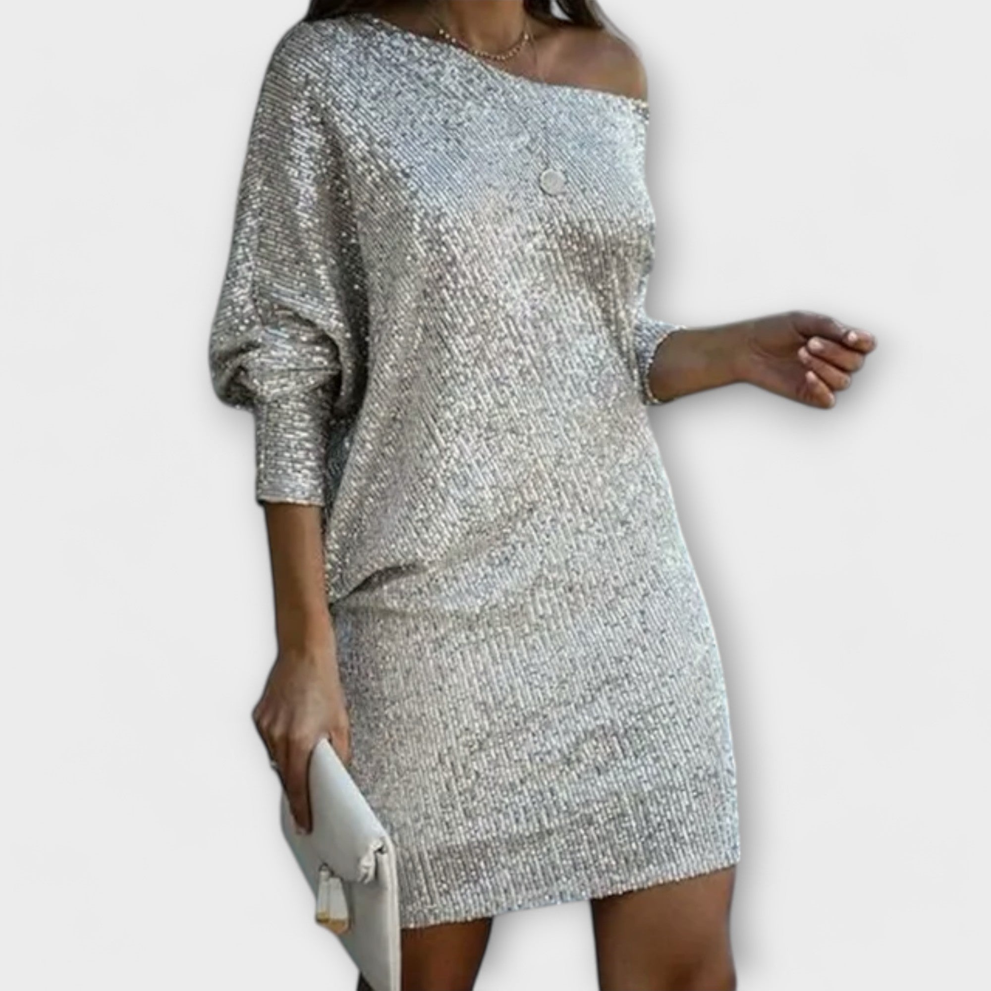 Rochie de petrecere cu paiete și contrast