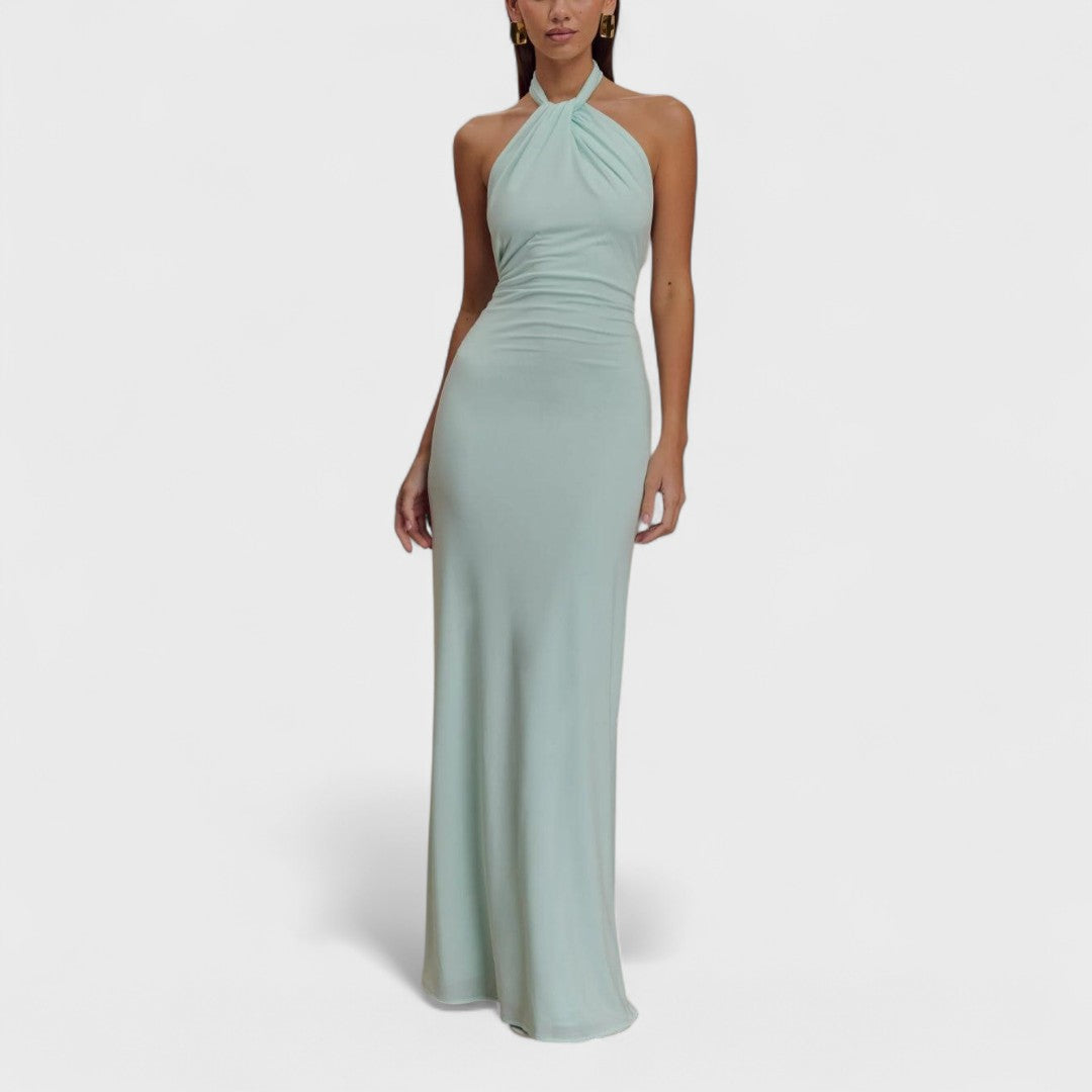 Klara – Rochie curvy din mătase cu guler halter