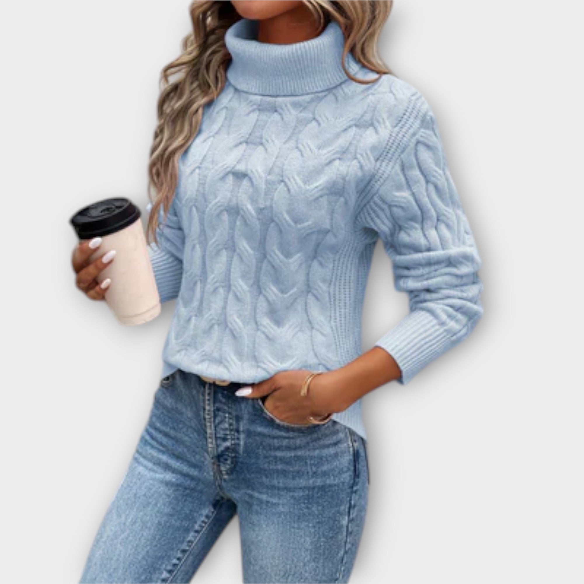 Amelia | Pulover Elegant Tricotat cu Guler înalt și Model cu Fâșii