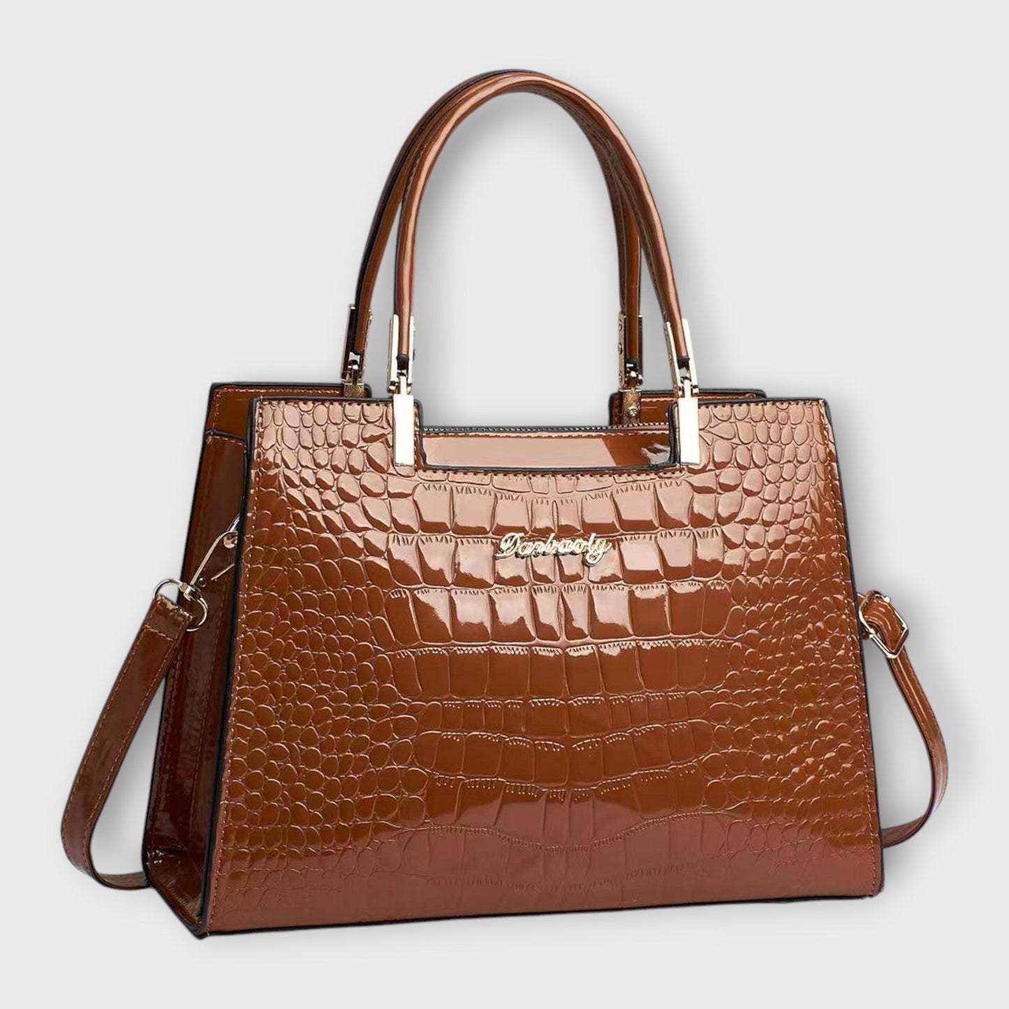 Geantă lucioasă cu model de crocodil