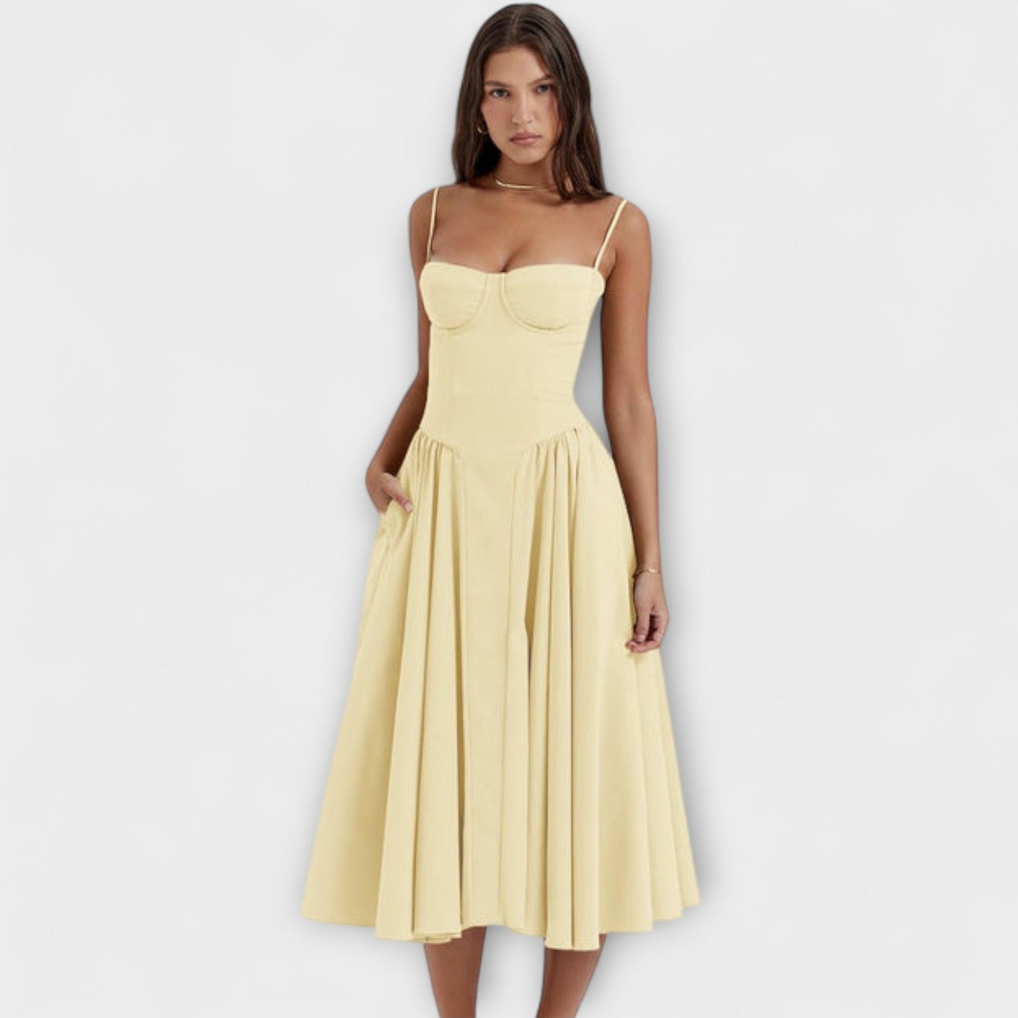 Rochie elegantă fără mâneci, cu corset
