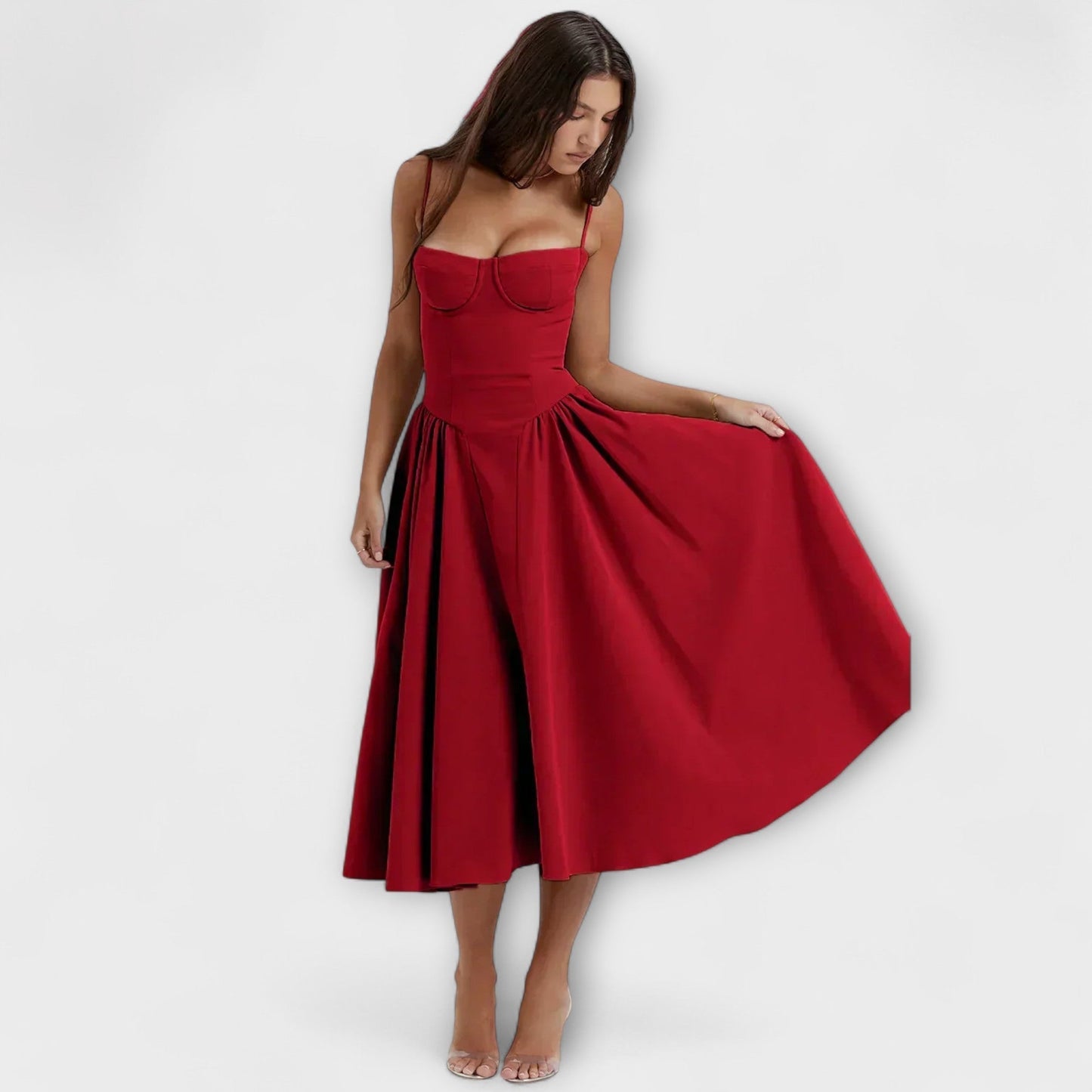 Rochie elegantă fără mâneci, cu corset