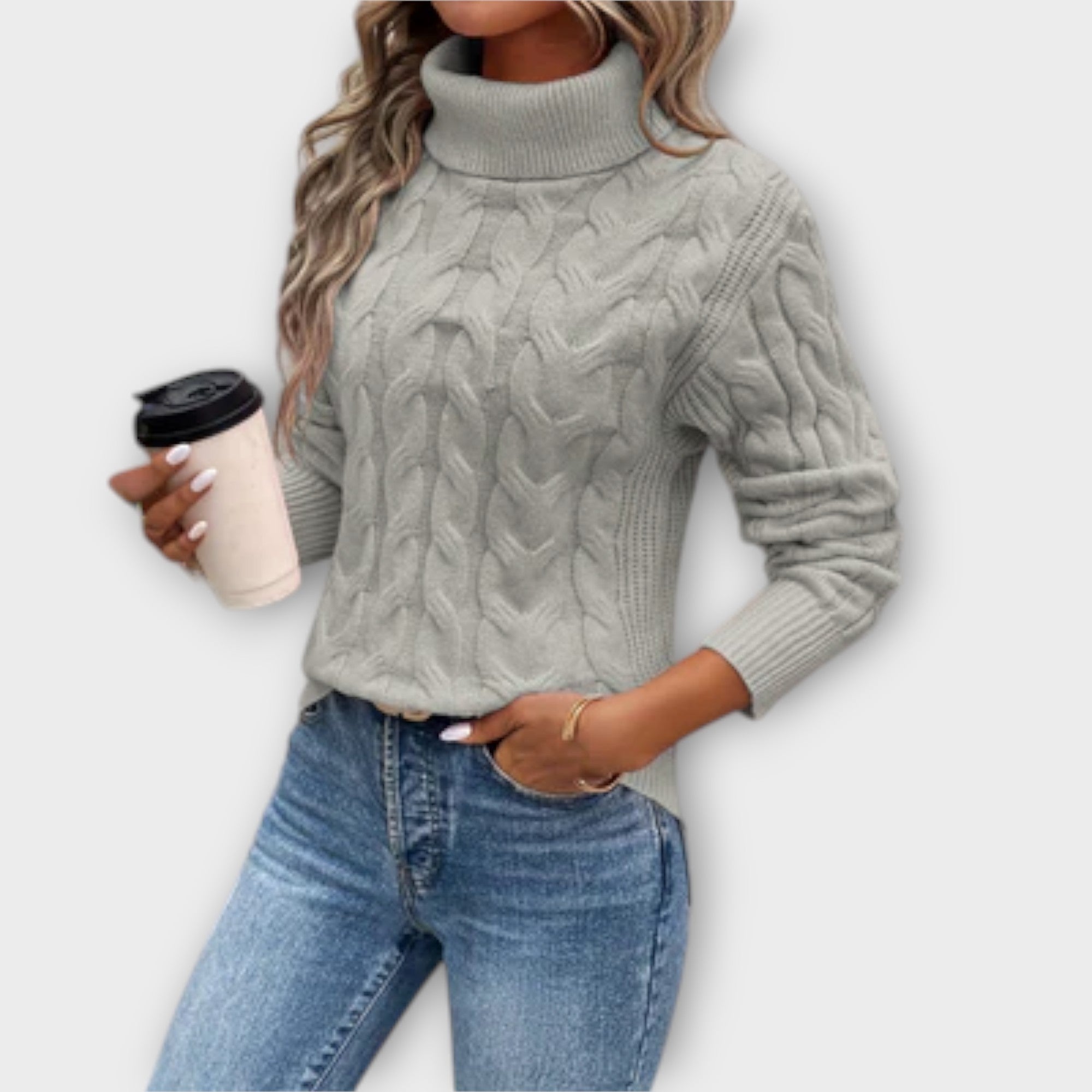 Amelia | Pulover Elegant Tricotat cu Guler înalt și Model cu Fâșii