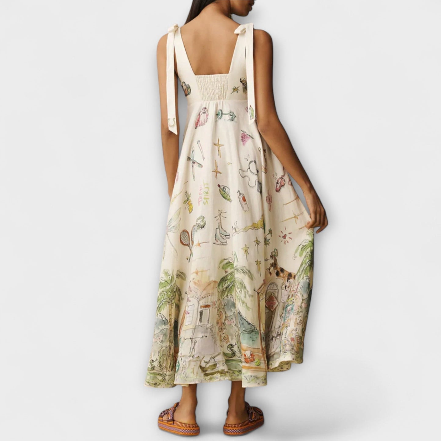 Rochie midi din in cu bretele de balet