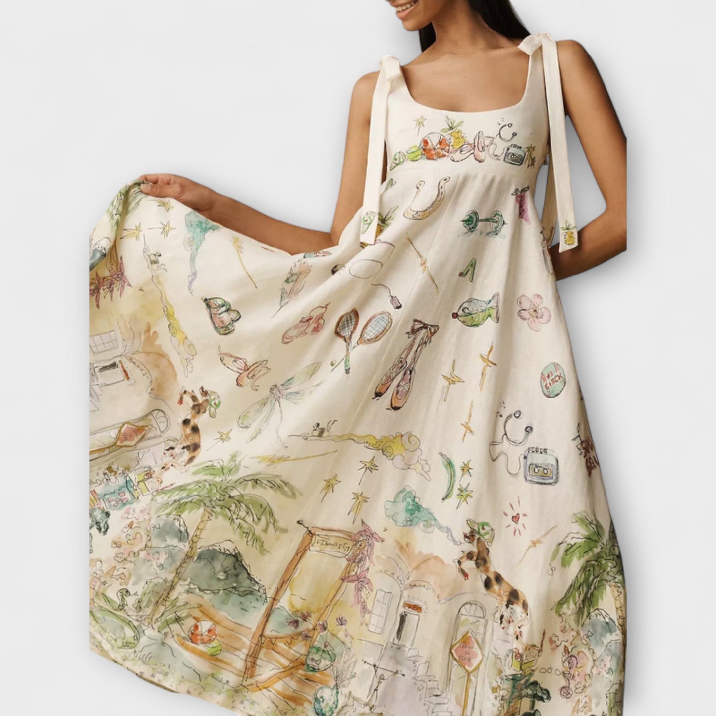 Rochie midi din in cu bretele de balet