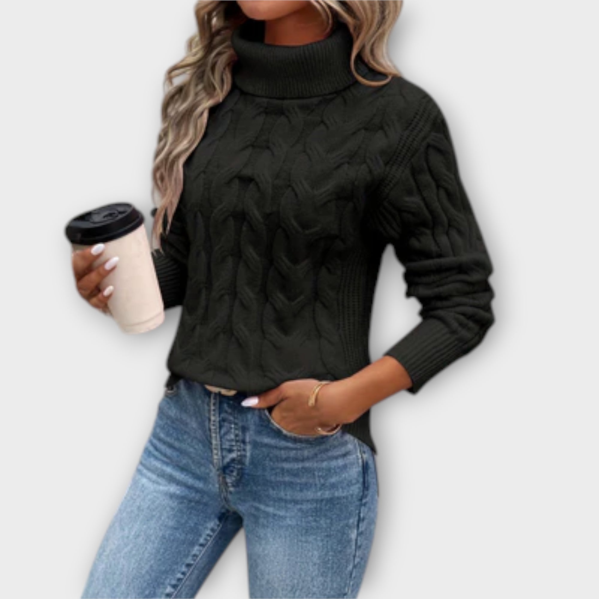 Amelia | Pulover Elegant Tricotat cu Guler înalt și Model cu Fâșii