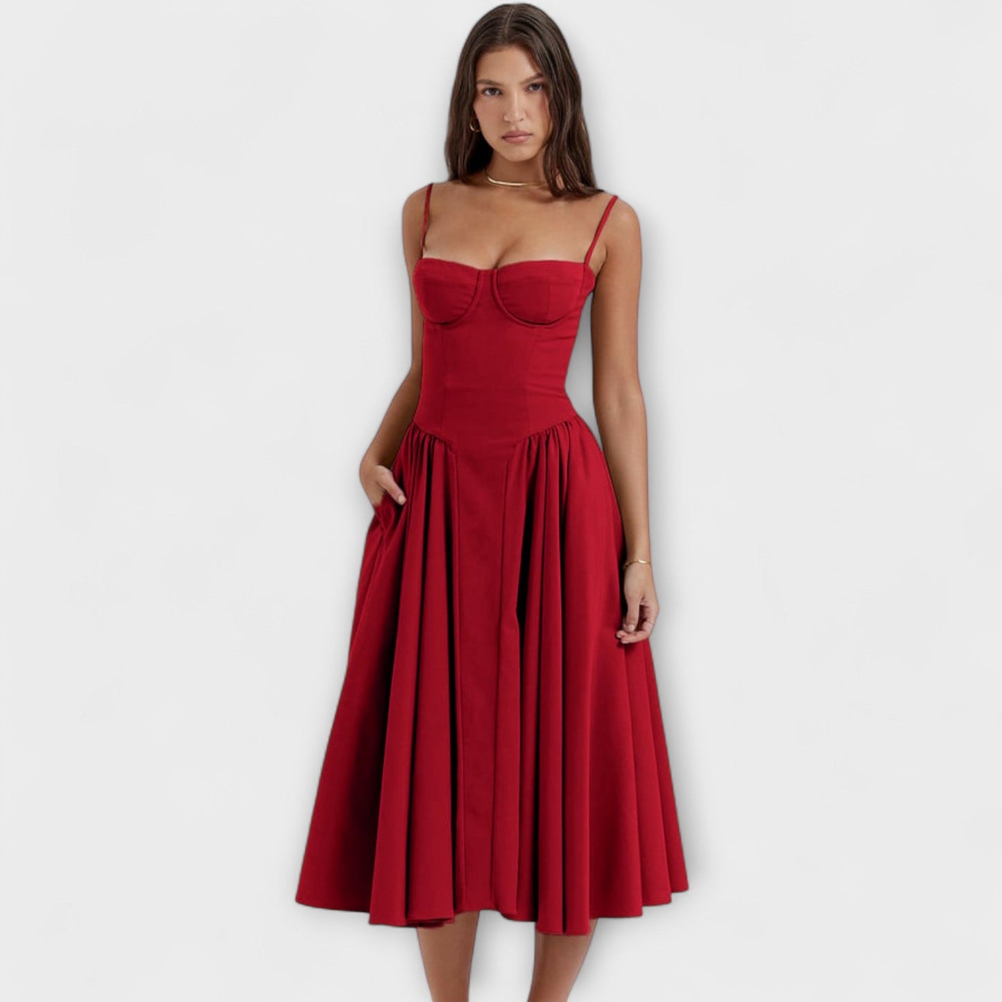Rochie elegantă fără mâneci, cu corset