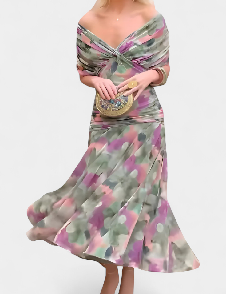 Alondra | Rochie Florală Lungă cu Decolteu în V