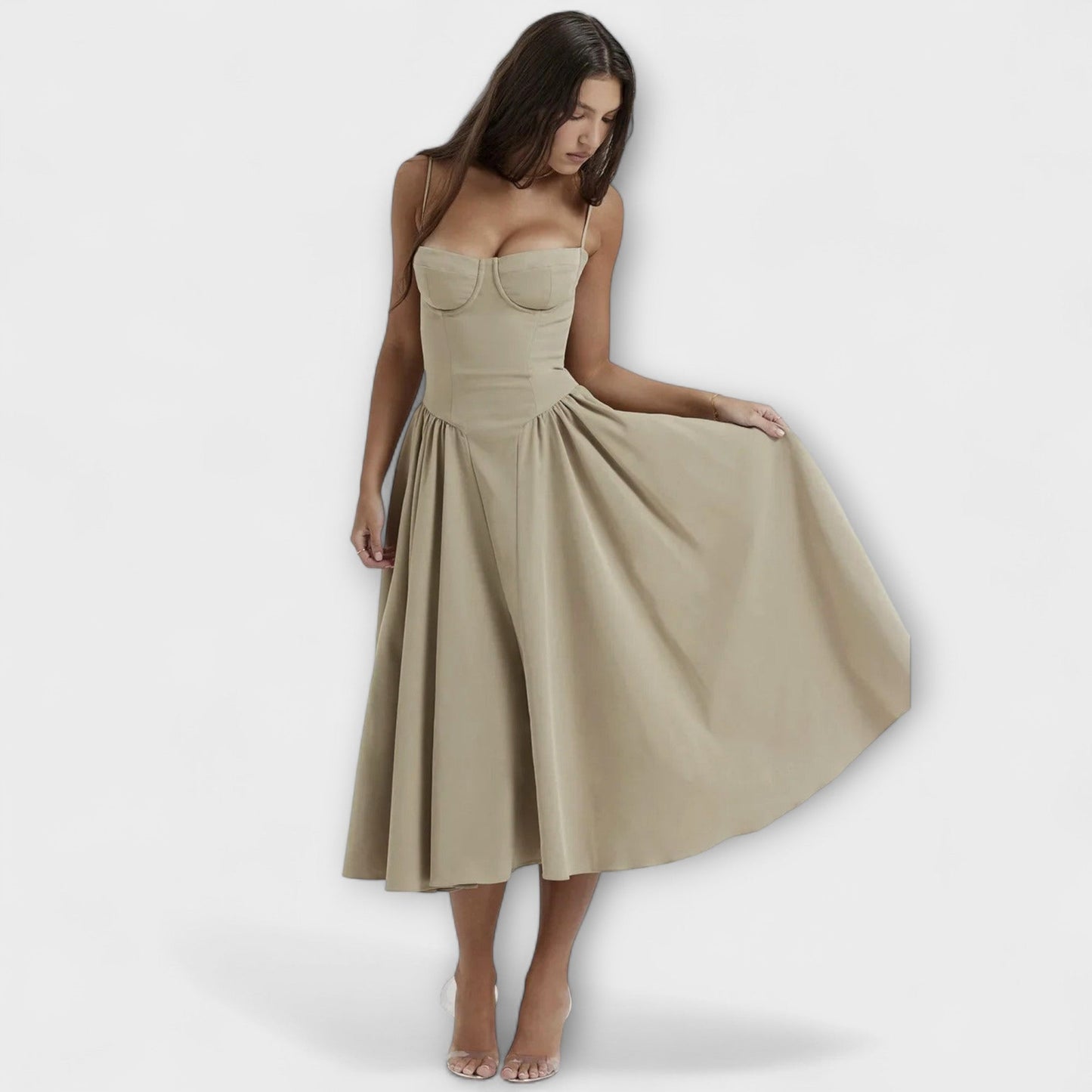 Rochie elegantă fără mâneci, cu corset