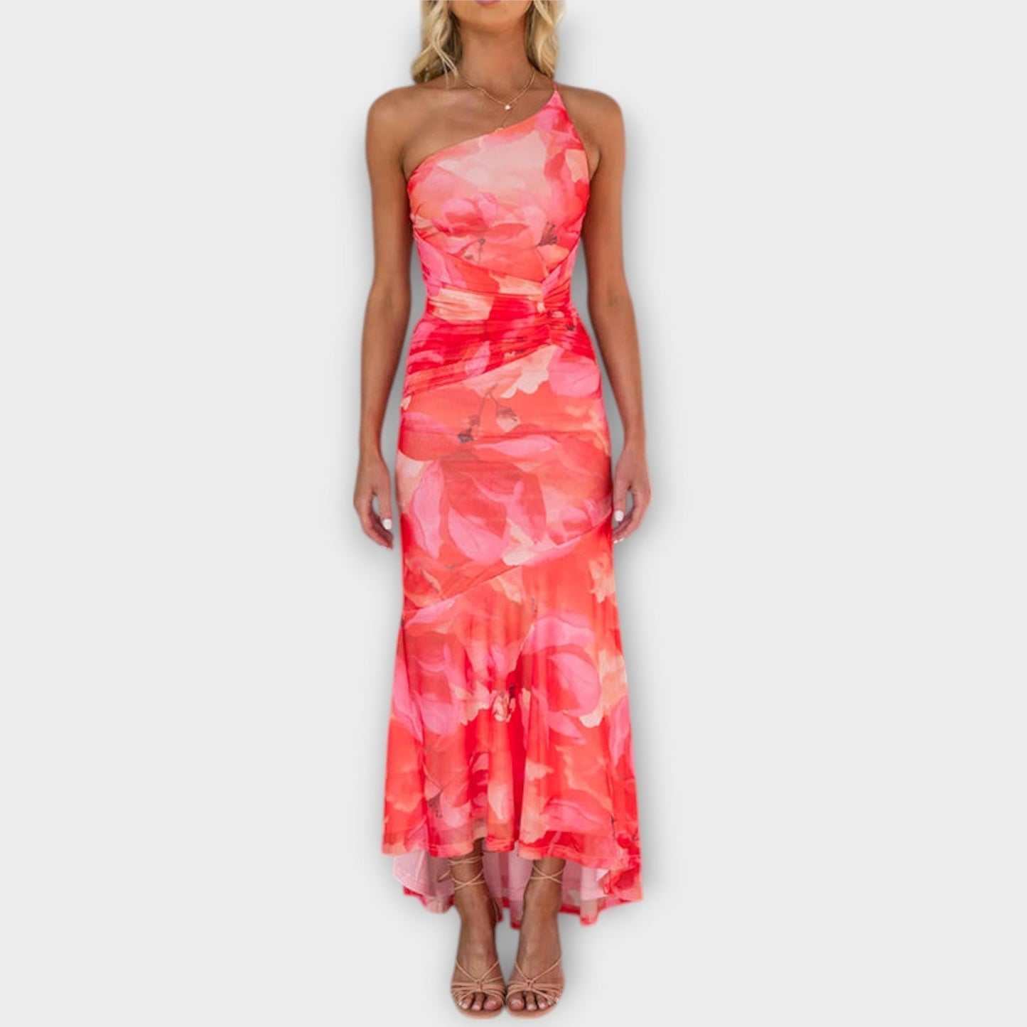 Rochie maxi cu drapaj asimetric