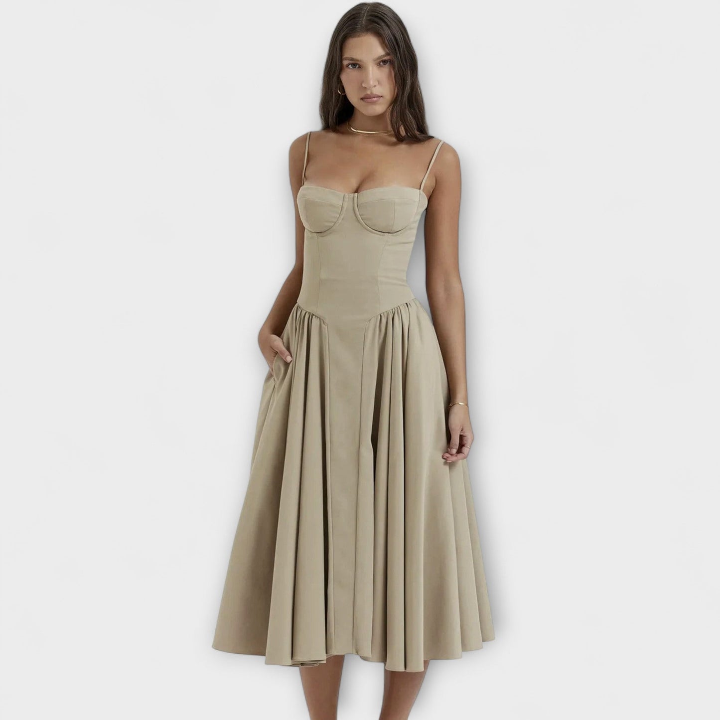 Rochie elegantă fără mâneci, cu corset