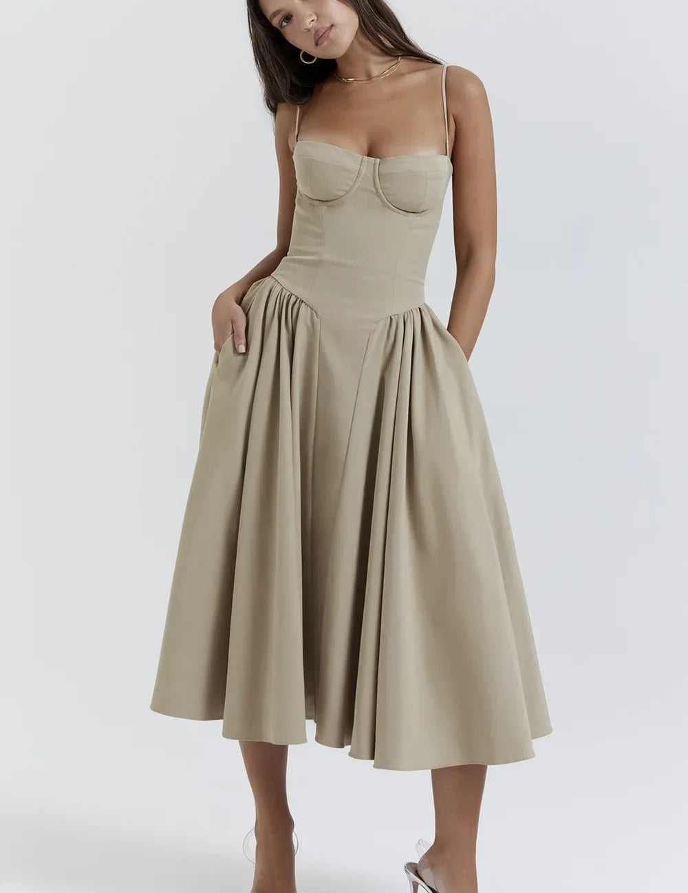 Sigrid | Rochie bustier fără mâneci, lungime midi