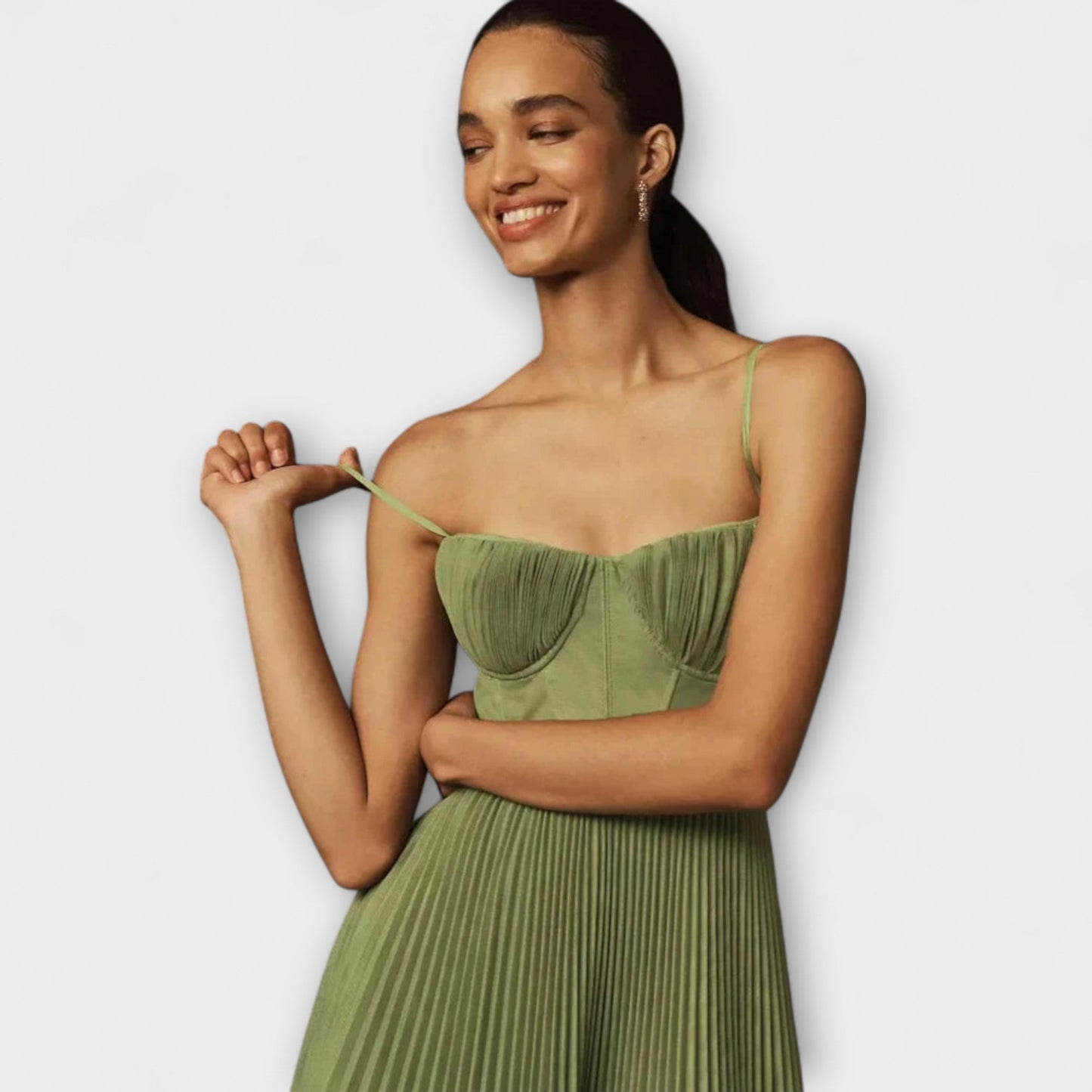 Rochie Midi cu Fustă Plisată din Tulle și Design Bustieră