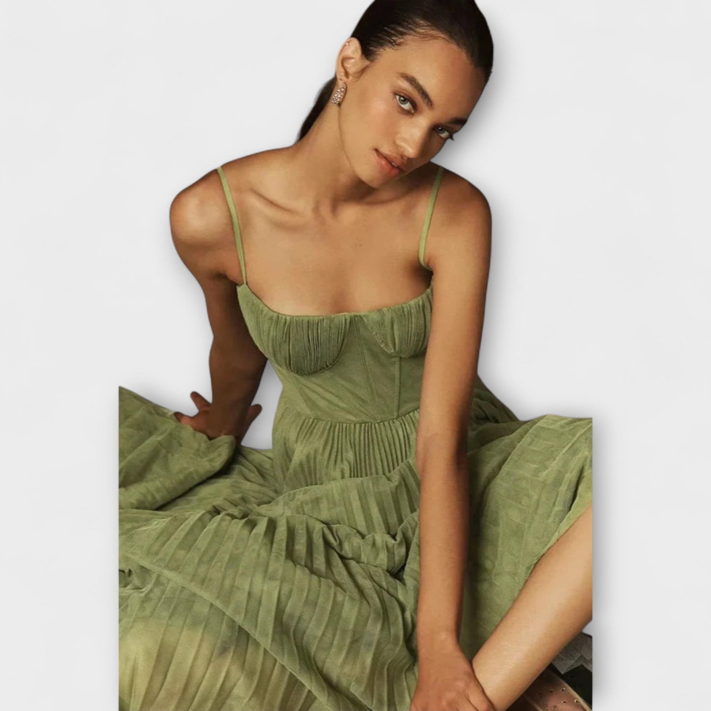 Rochie Midi cu Fustă Plisată din Tulle și Design Bustieră