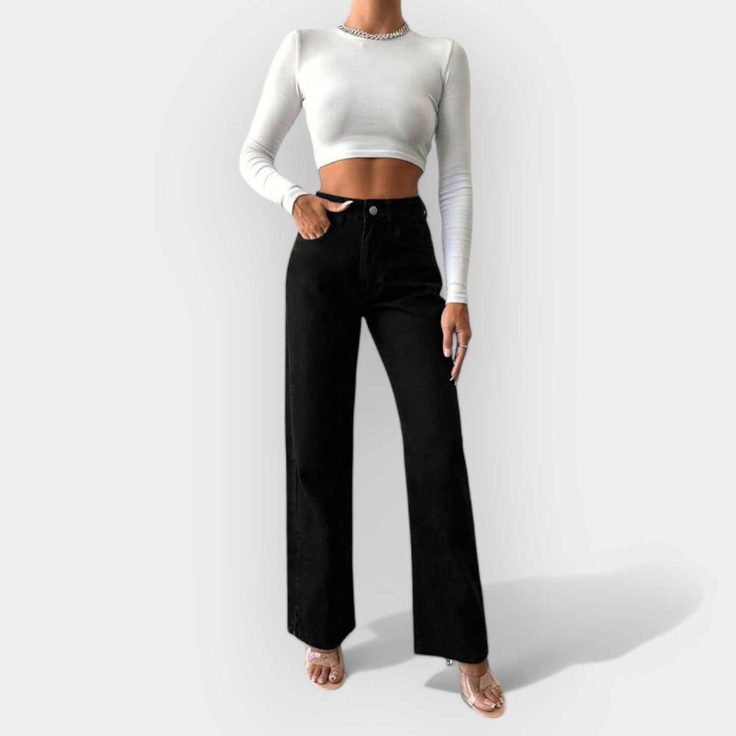 Jeans cu talie înaltă și pantaloni largi