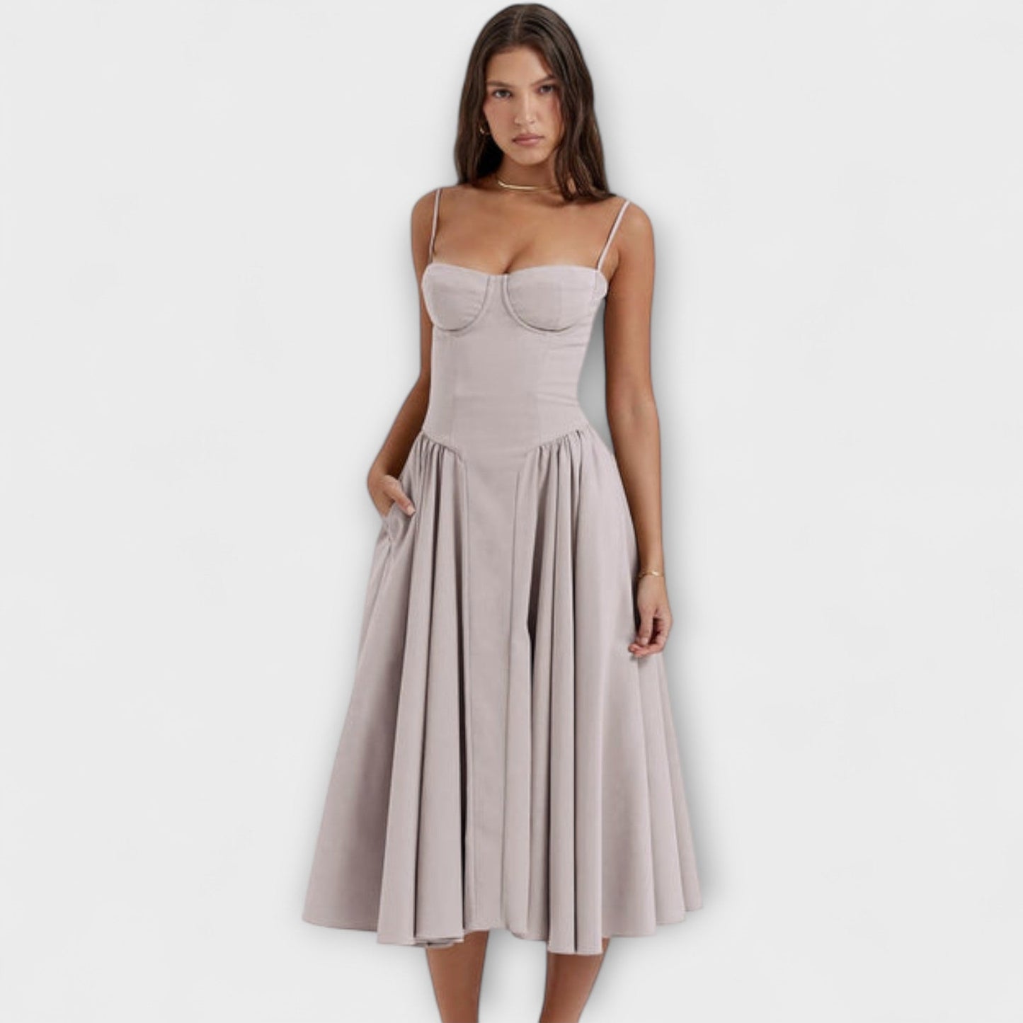 Rochie elegantă fără mâneci, cu corset