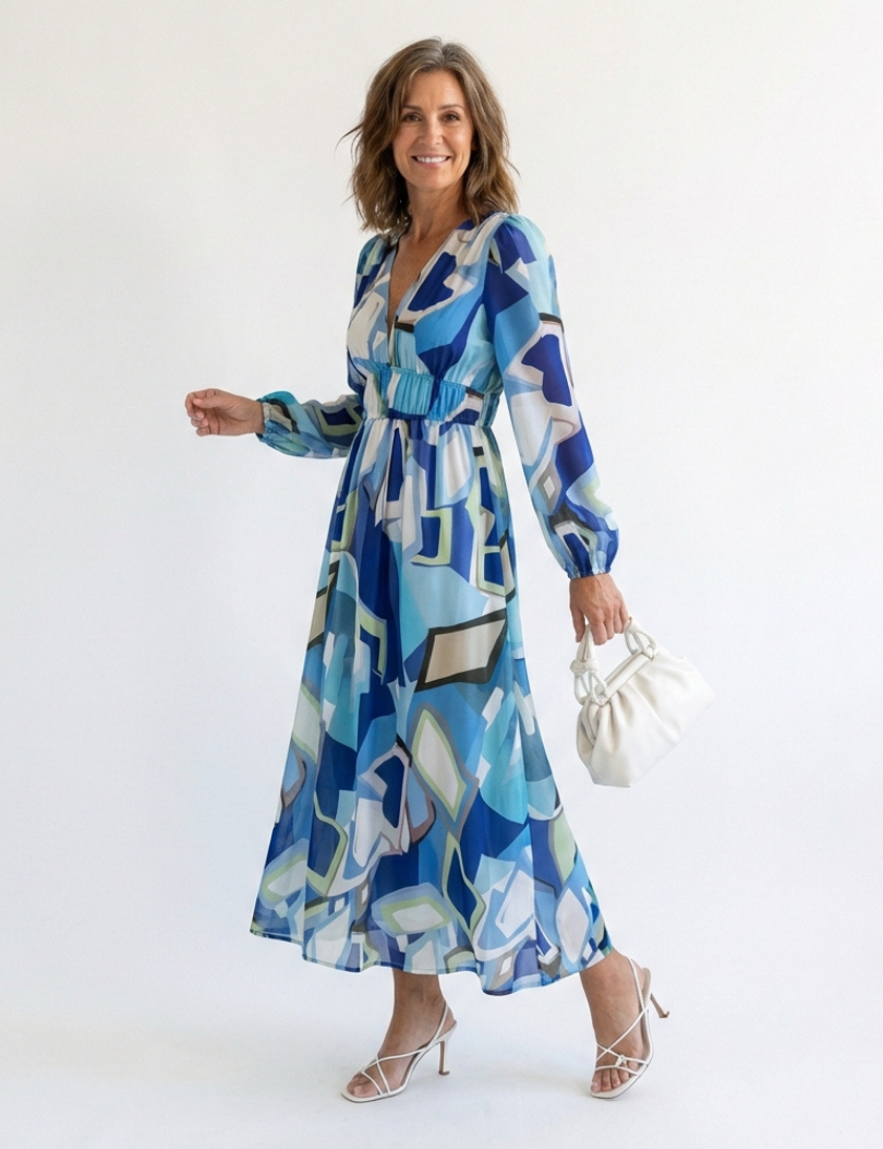 Camille | Rochie Maxi Florată cu Mâneci Lungi