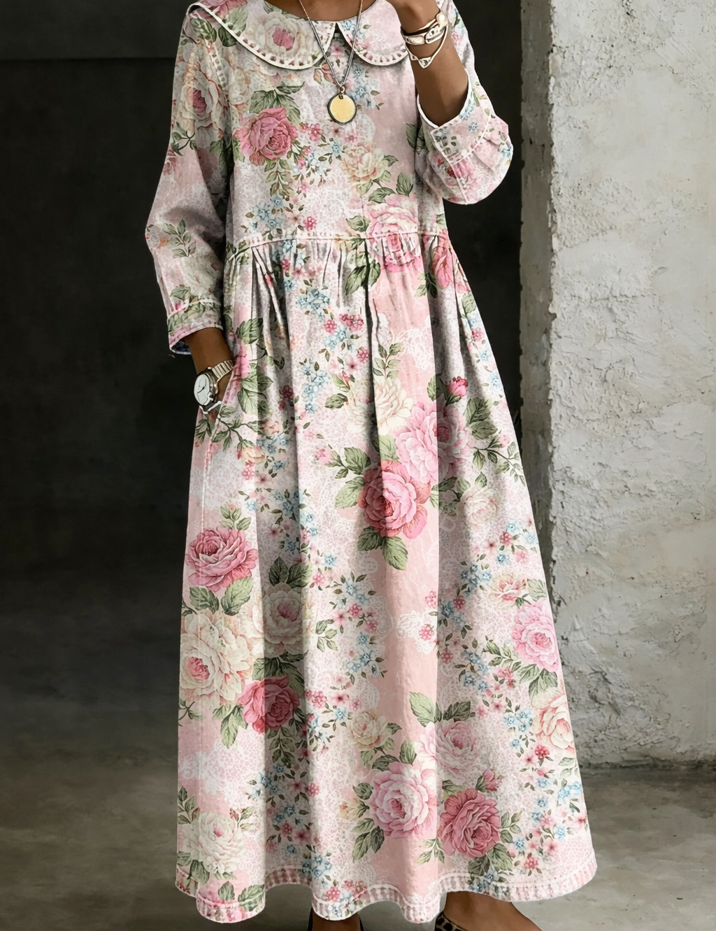 Brooklyn | Rochie din Denim cu Guler Floral