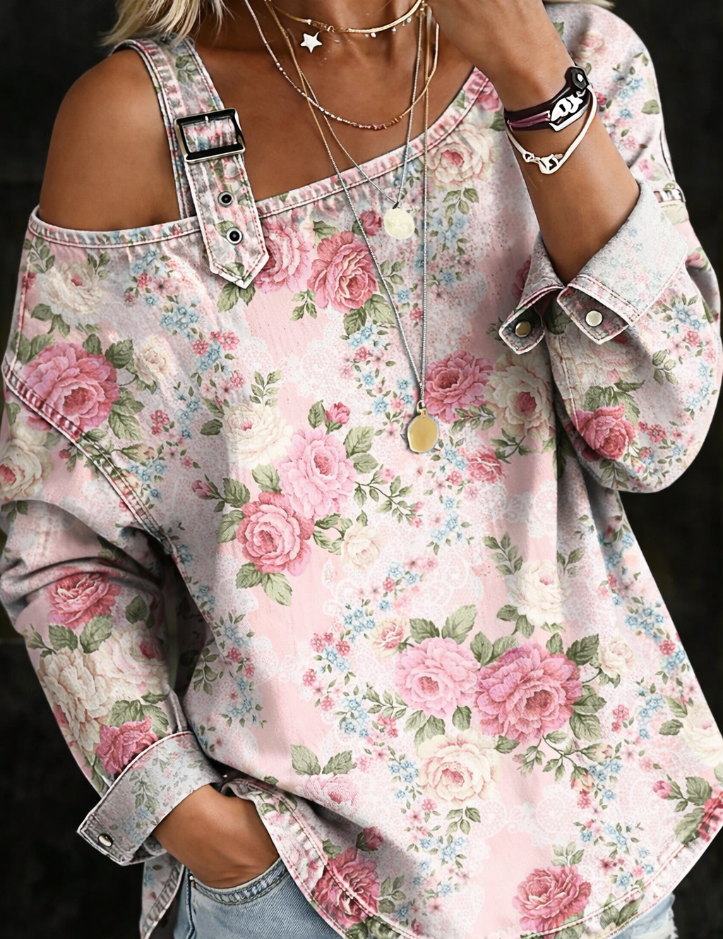 Brooklyn | Rochie din Denim cu Guler Floral