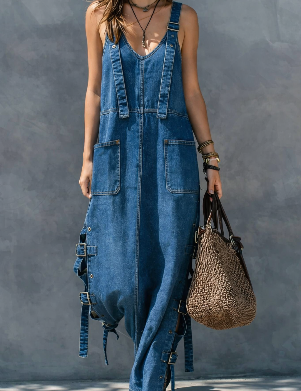 Harper | Salopetă din denim cu talie elastică