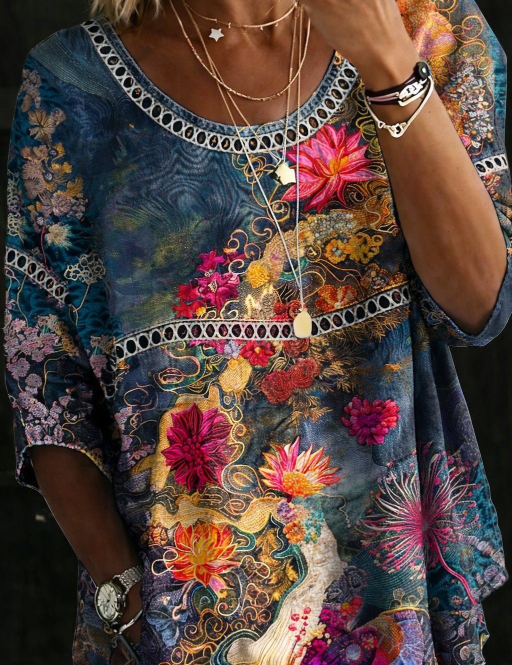 Nicole | Bluză din Denim Floral Vintage