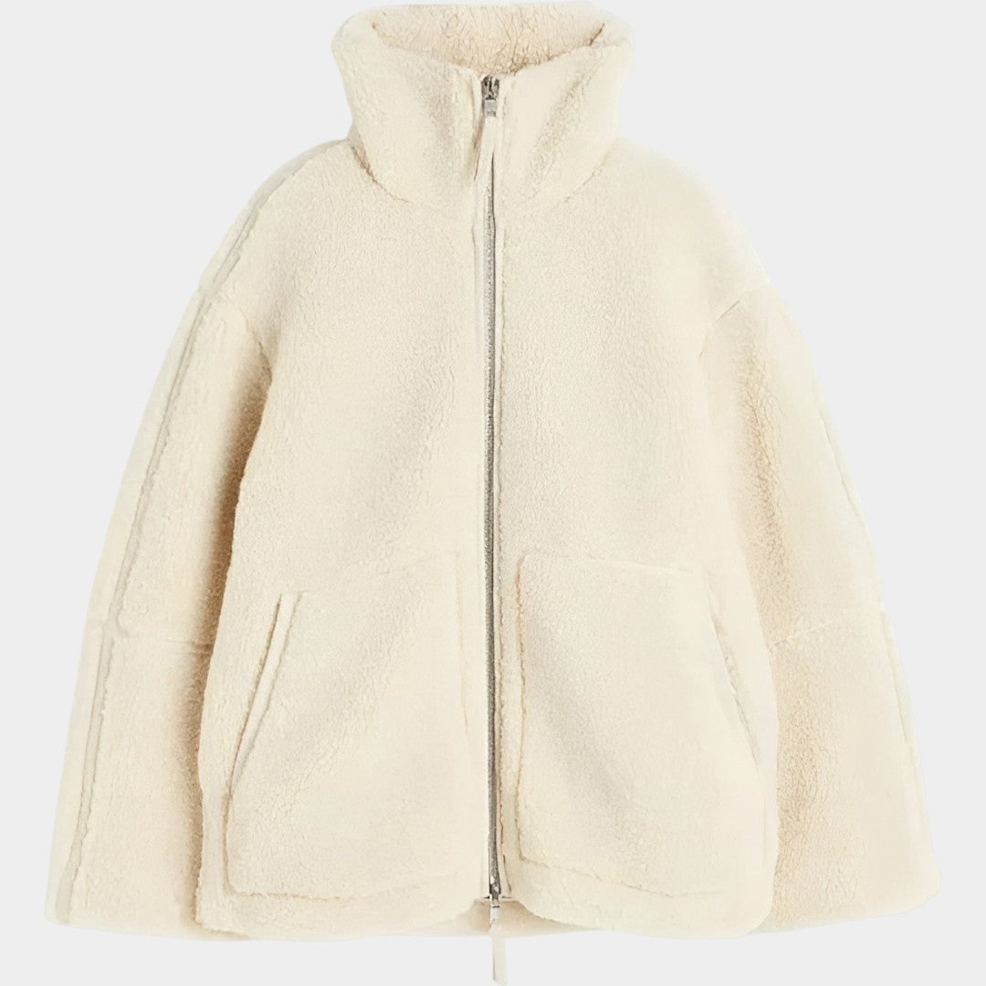 Petra – palton oversized din teddy pentru femei cu fermoar