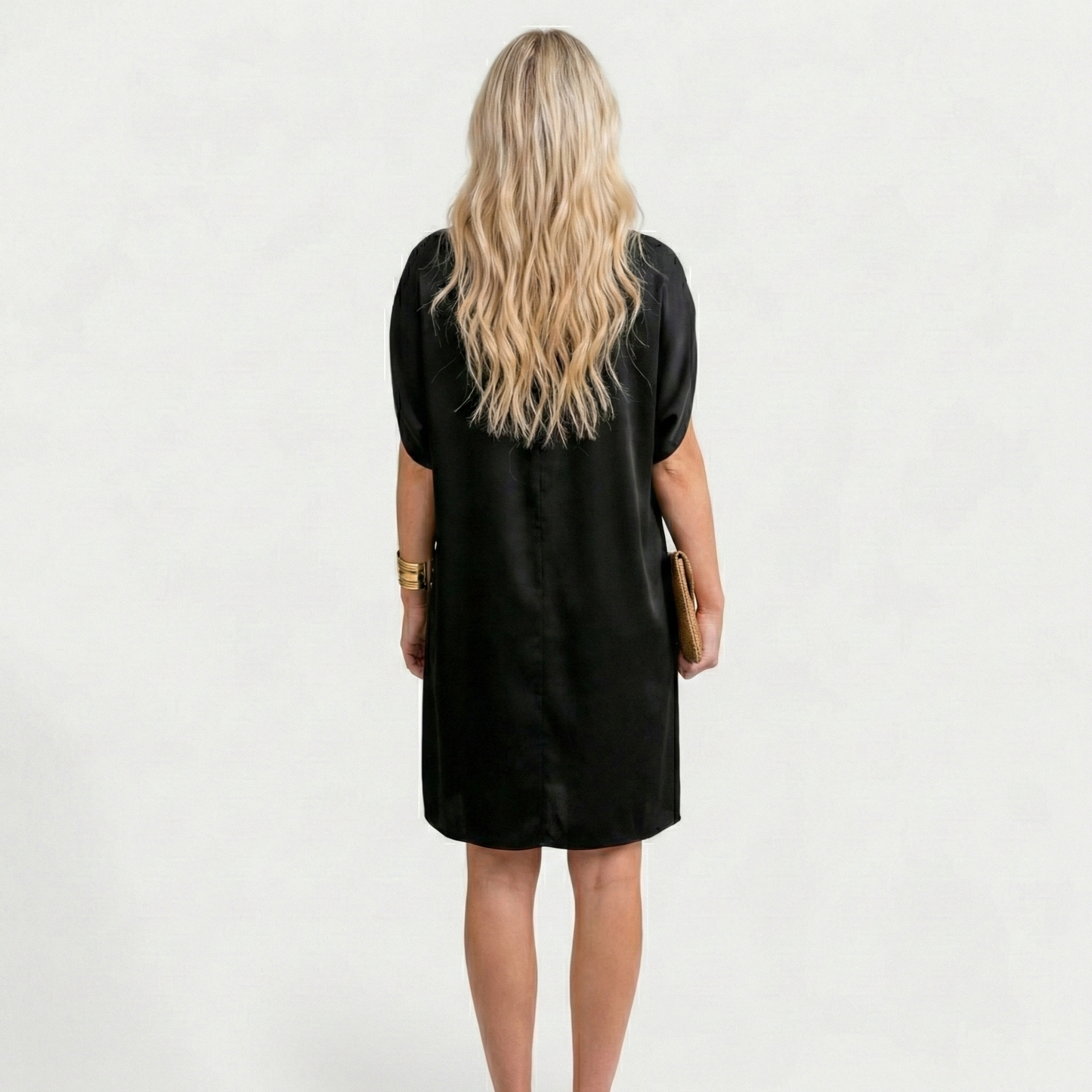 Rochie din satin fluid cu guler plisat