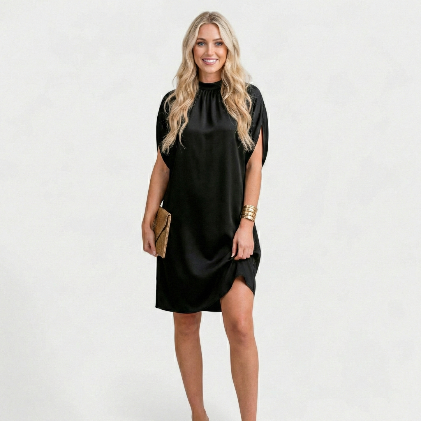 Rochie din satin fluid cu guler plisat