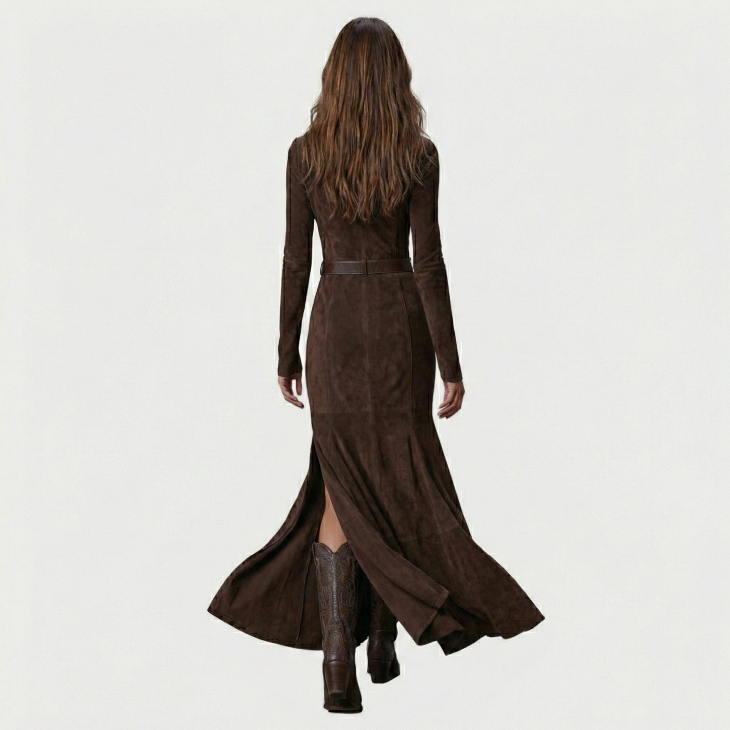 Rochie maxi din velur cu curea