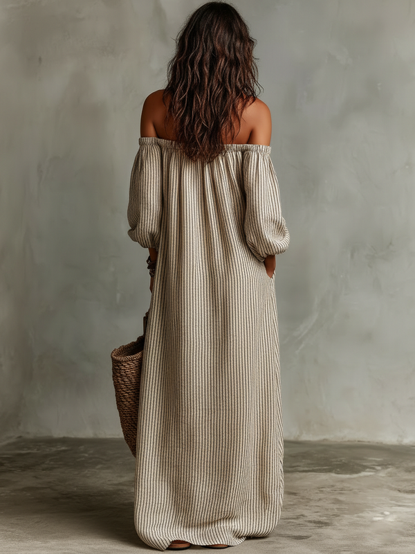 Carmen | Rochie Lungă din Bumbac și In cu Decolteu Off-the-Shoulder