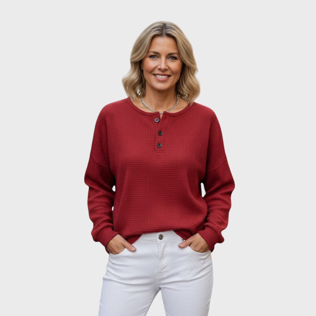 Helle | Pulover tricotat cu model waffle și nasturi
