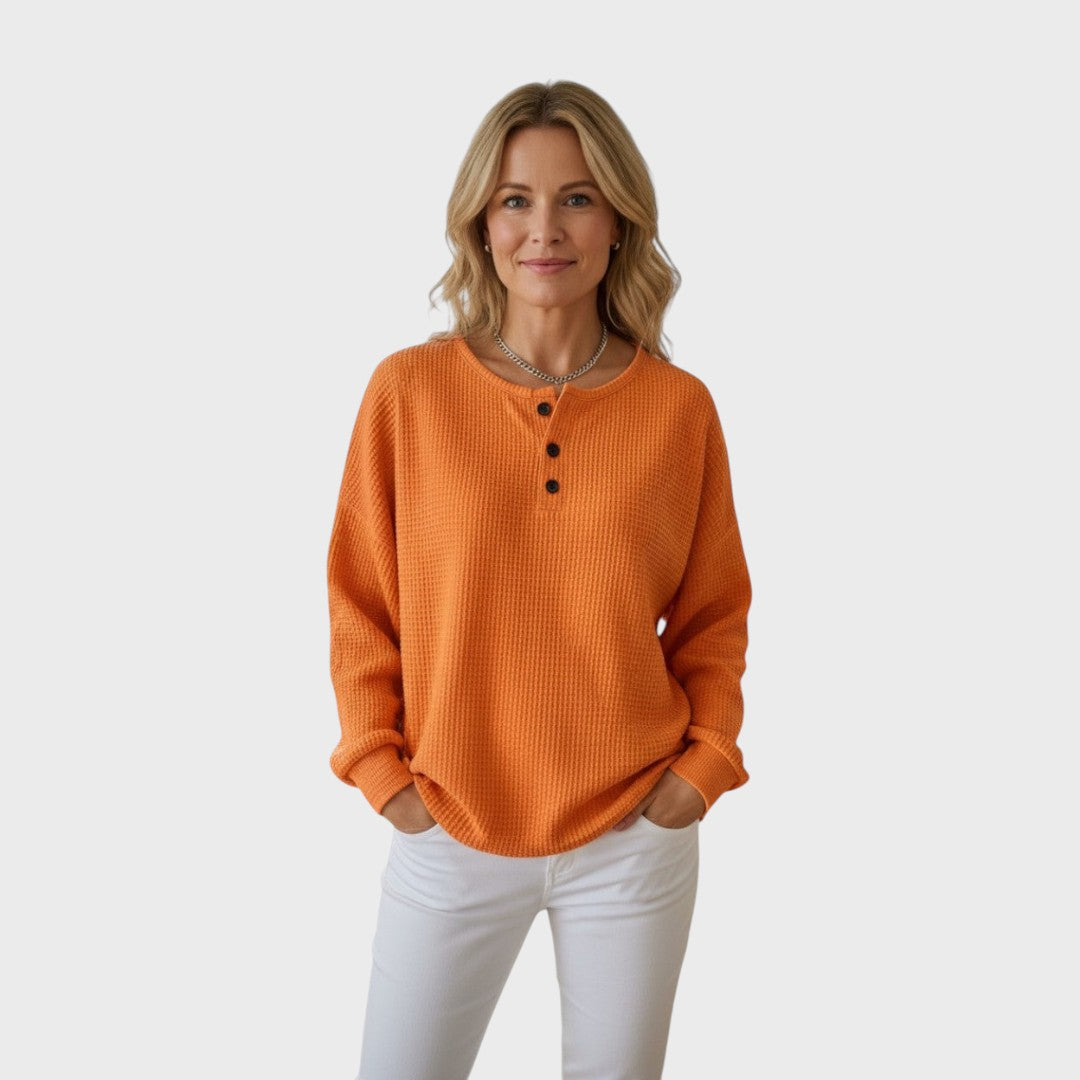 Helle | Pulover tricotat cu model waffle și nasturi
