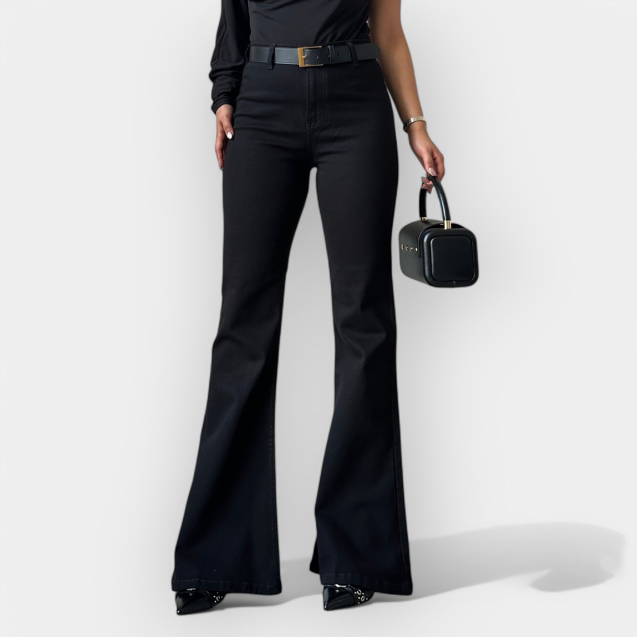 Adéla Elegant Pantaloni Drepți cu Talie Foarte Înaltă