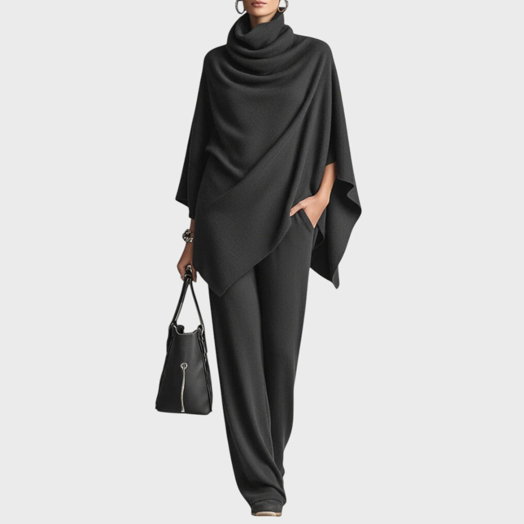 Set de pulover cu poncho și pantaloni largi