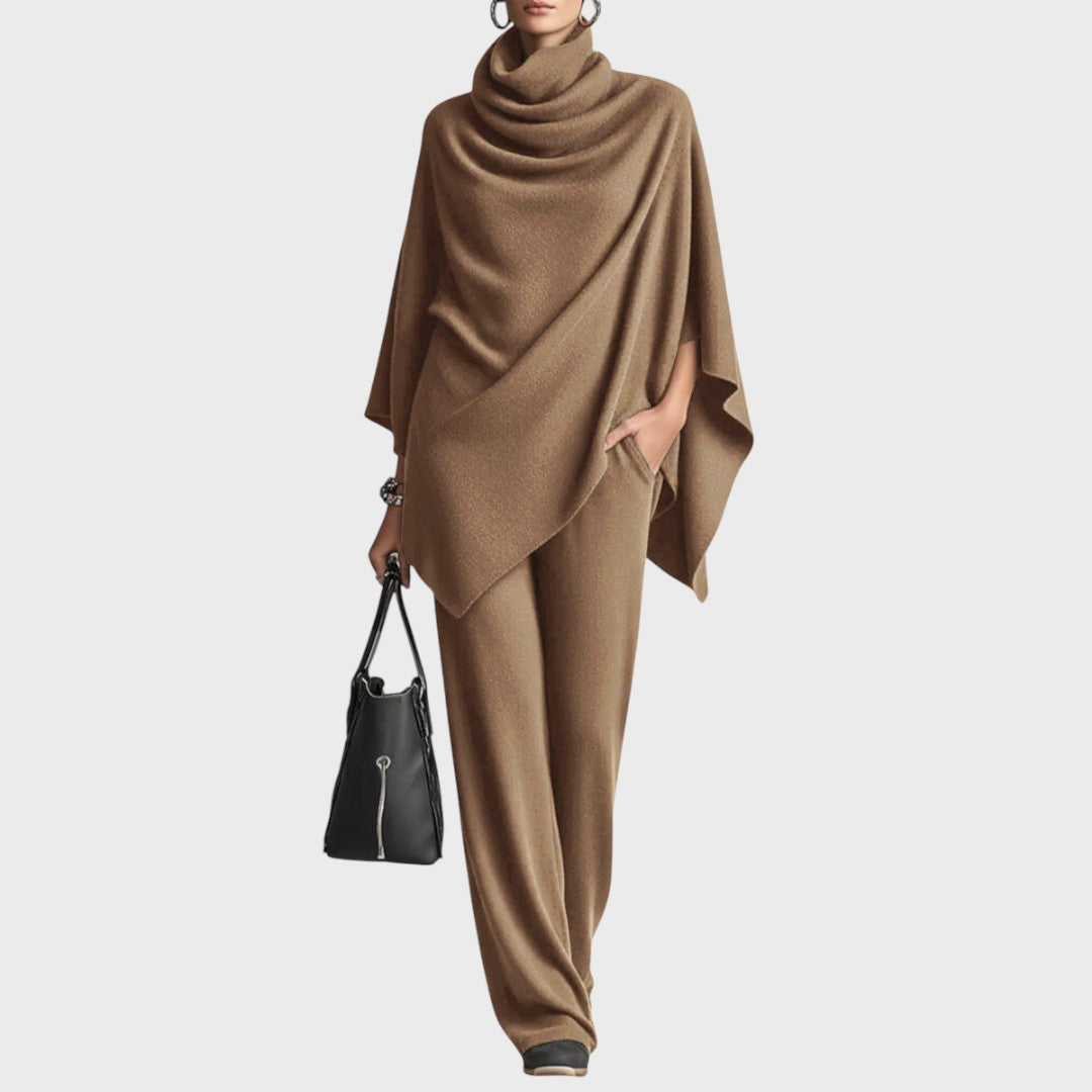 Set de pulover cu poncho și pantaloni largi