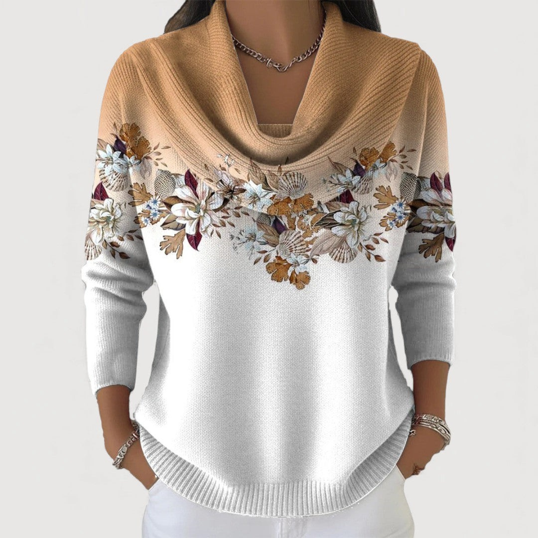 Anežka | Pulover cu Model Floral și Decolteu Moale