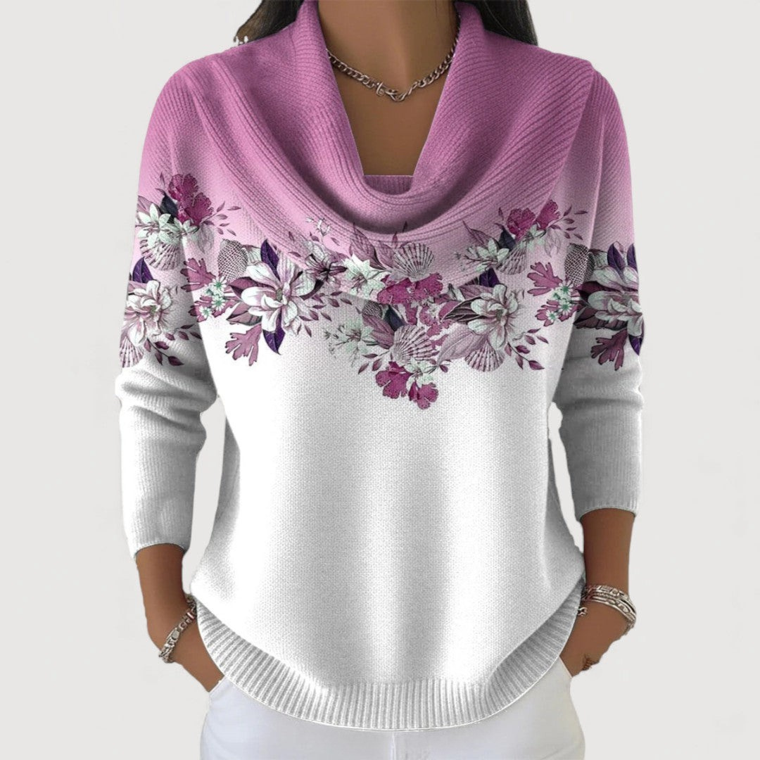 Anežka | Pulover cu Model Floral și Decolteu Moale