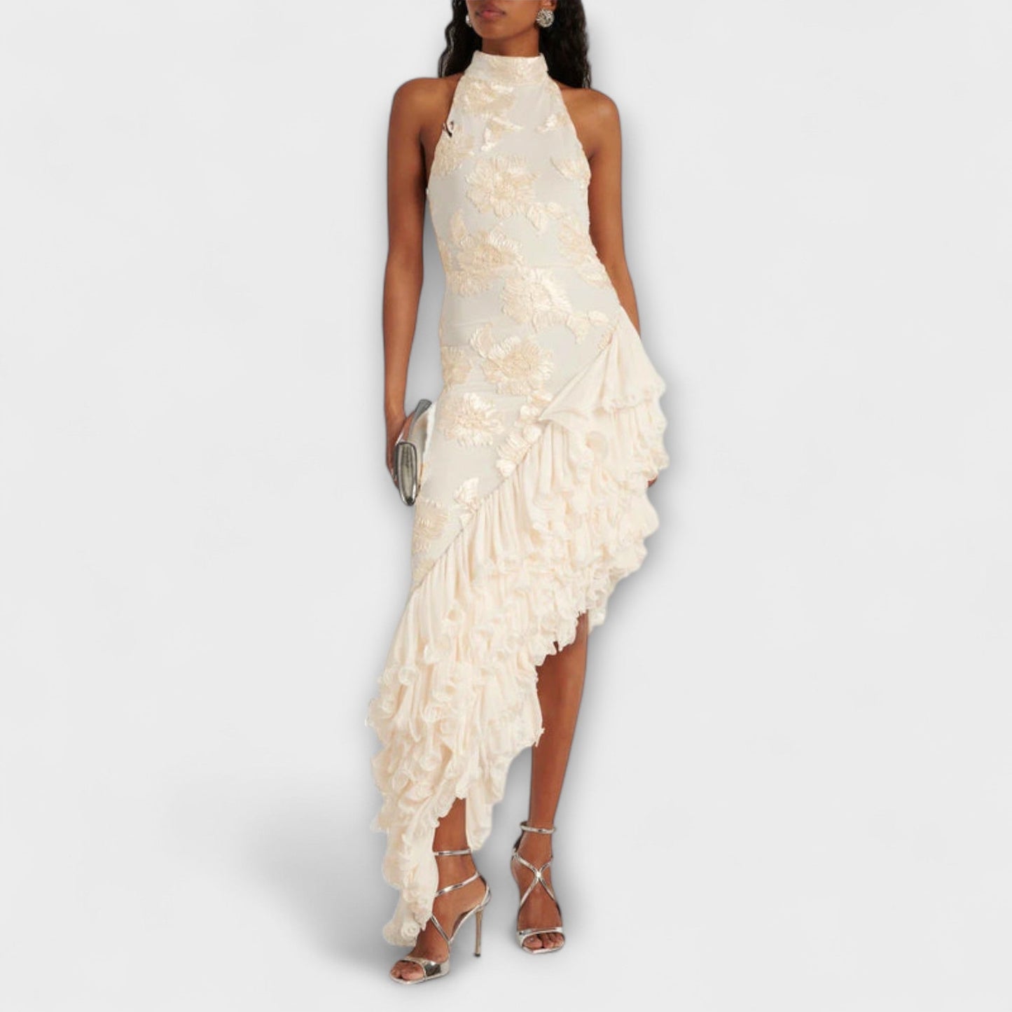 Rochie maxi cu aplicații florale
